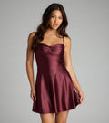 Steal the spotlight in the Twinkle Season Glitter Satin Skater Dress in wine, a fiery pick from the red homecoming dresses collection designed for bold entrances.