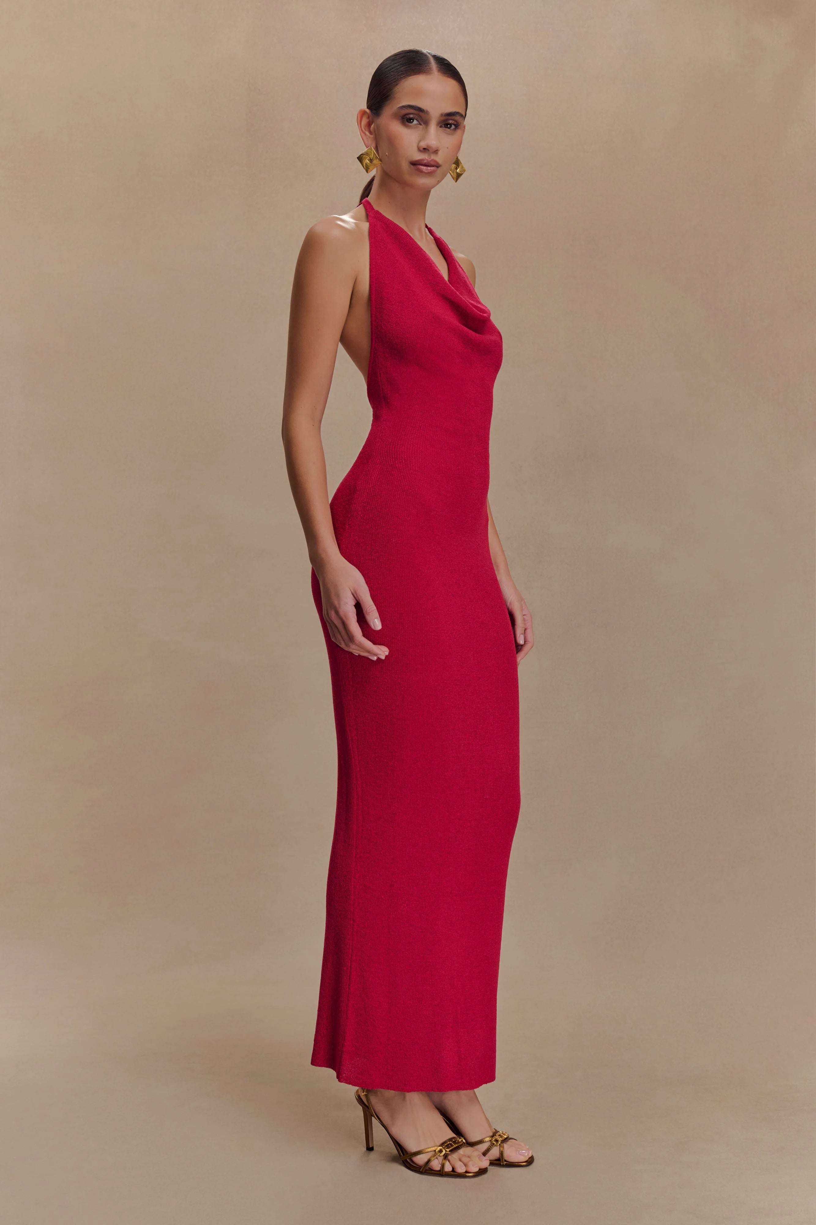 Ayella Cowl Knit Maxi Dress - Raspberry