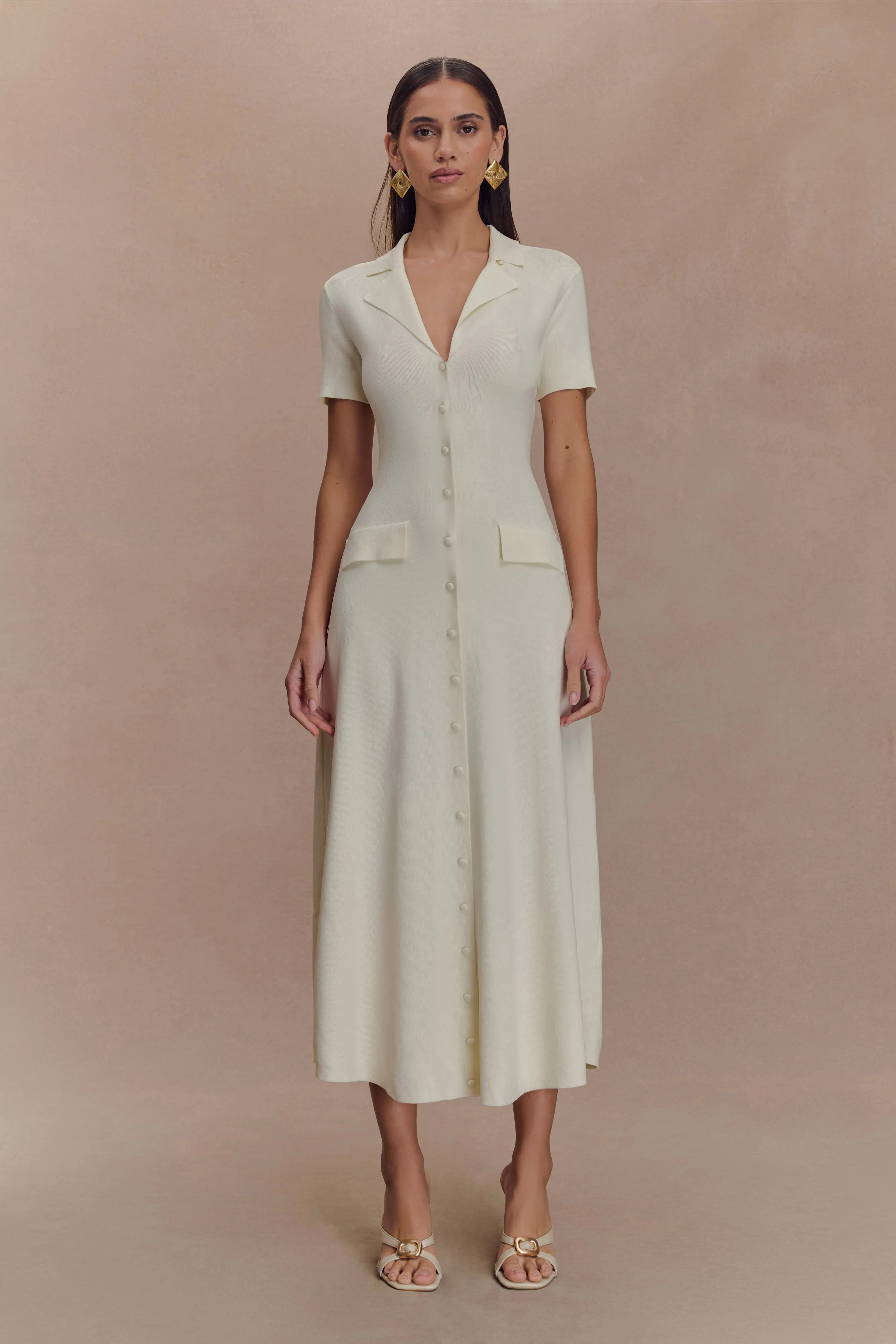 Pearson Short Sleeve Knit Midi Dress - Ivory