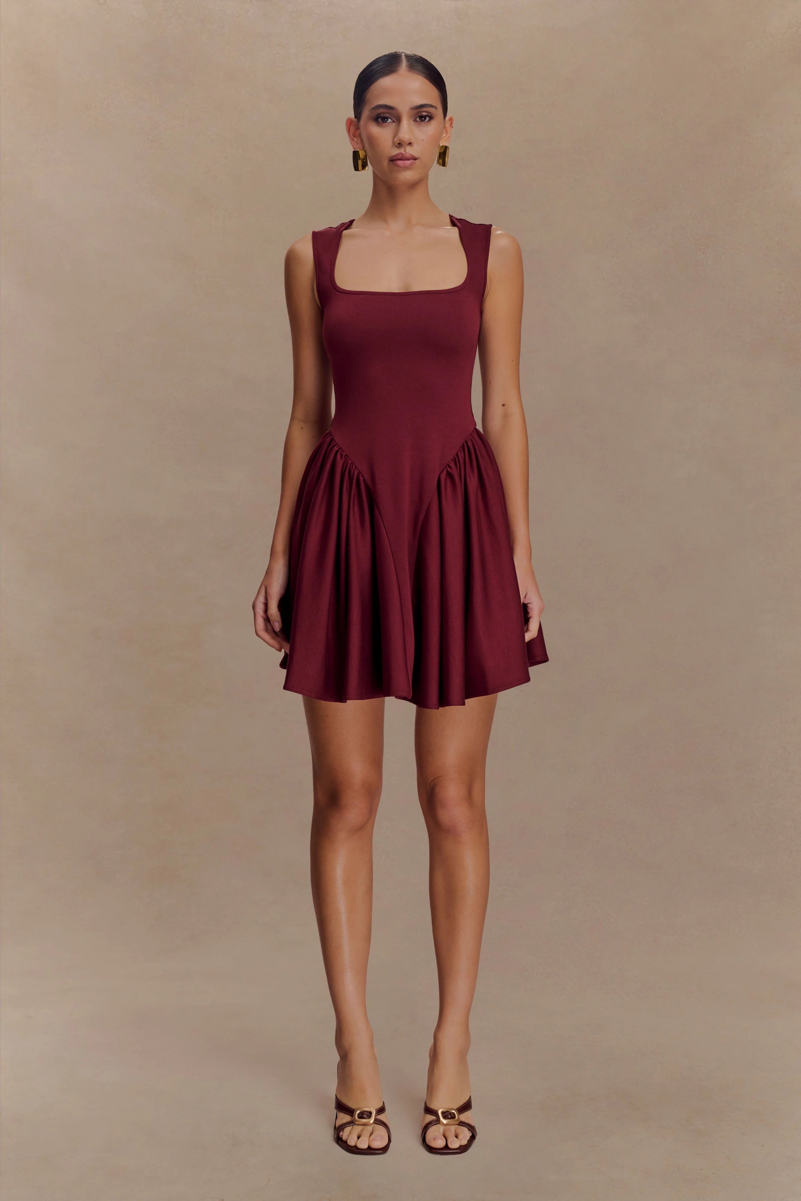 Sharon Scuba Jersey Mini Dress - Wine
