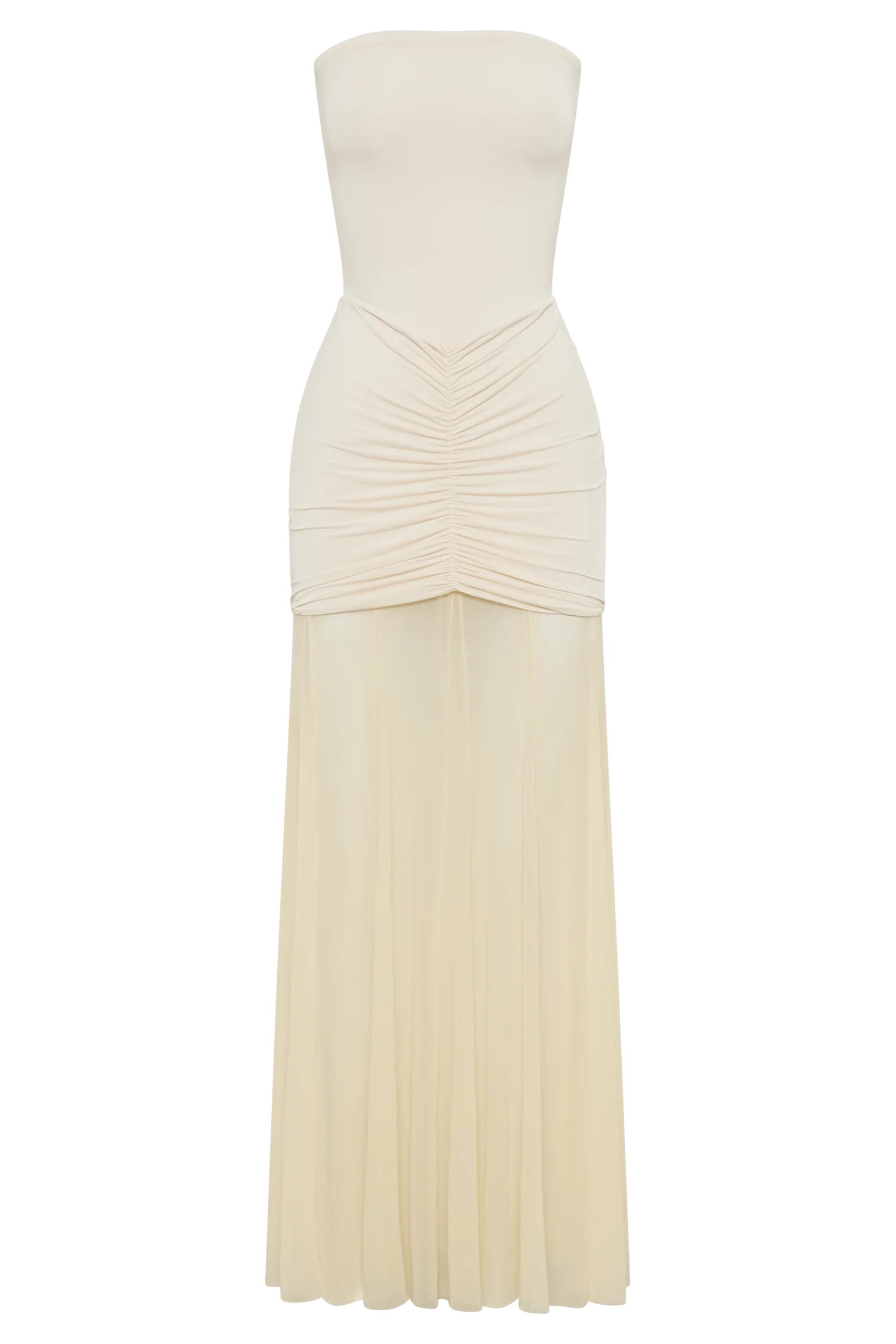 Caspian Slinky And Mesh Off Shoulder Maxi Dress - Ivory