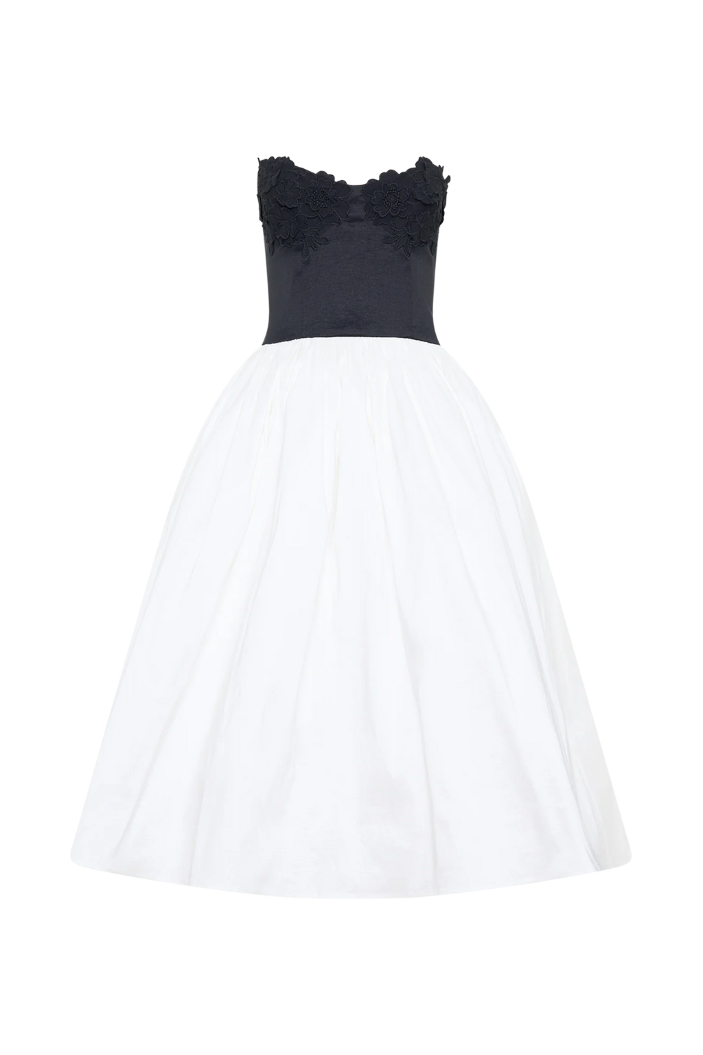 Elyssa Embroidered Contrast Midi Dress - Black/White