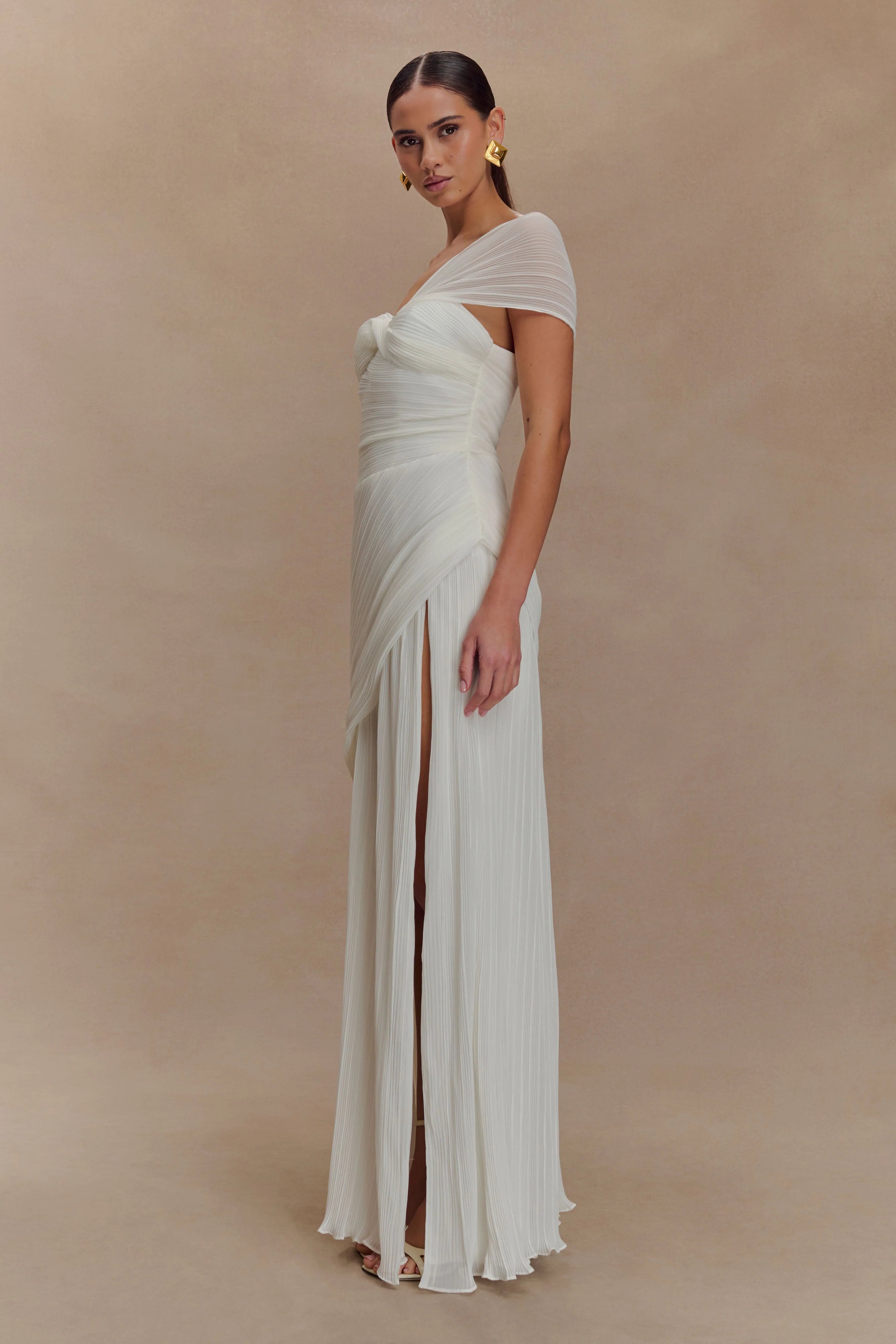 Tamara Shirred Chiffon Midi Dress - White