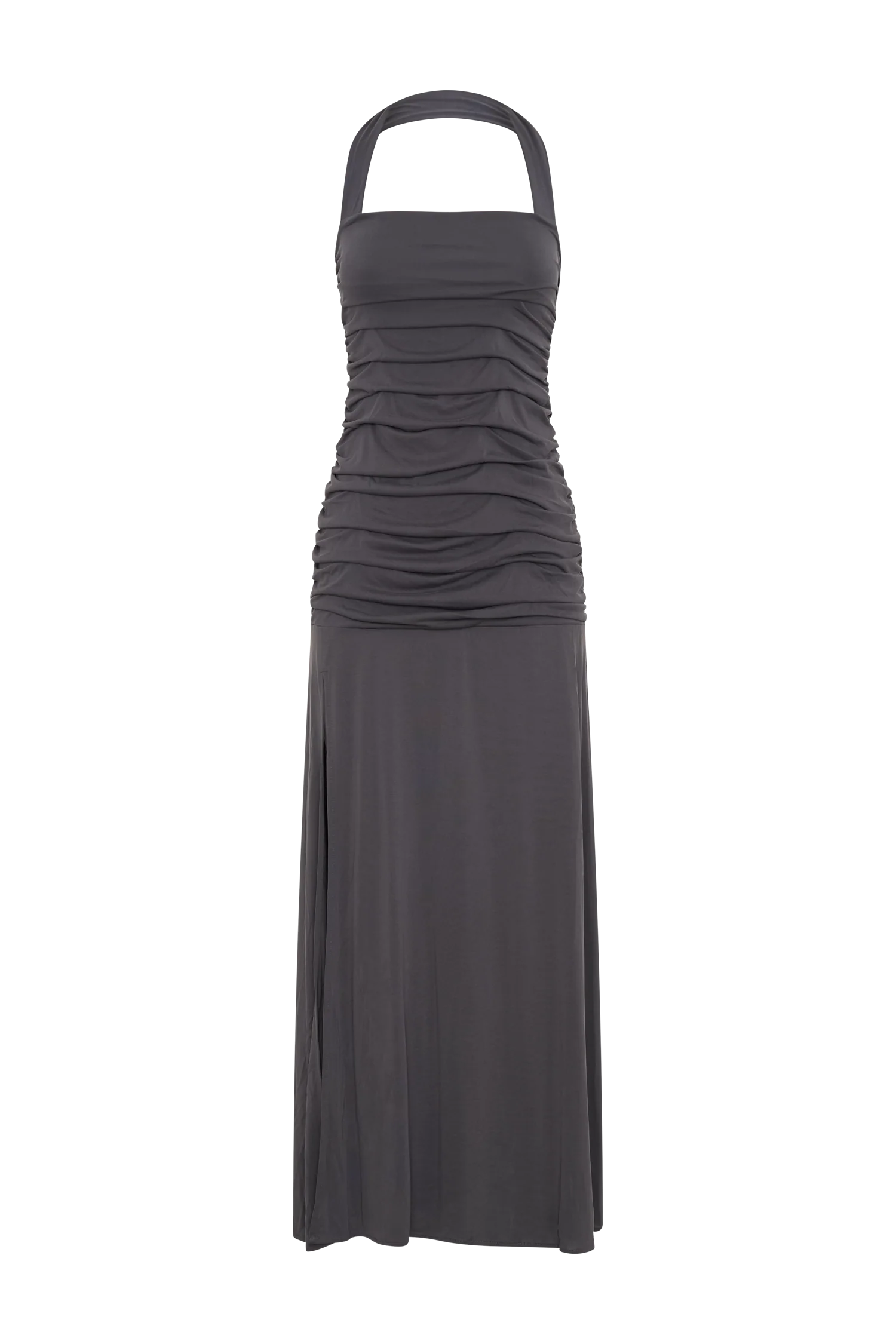 Bentley Peached Jersey Halter Maxi Dress - Charcoal