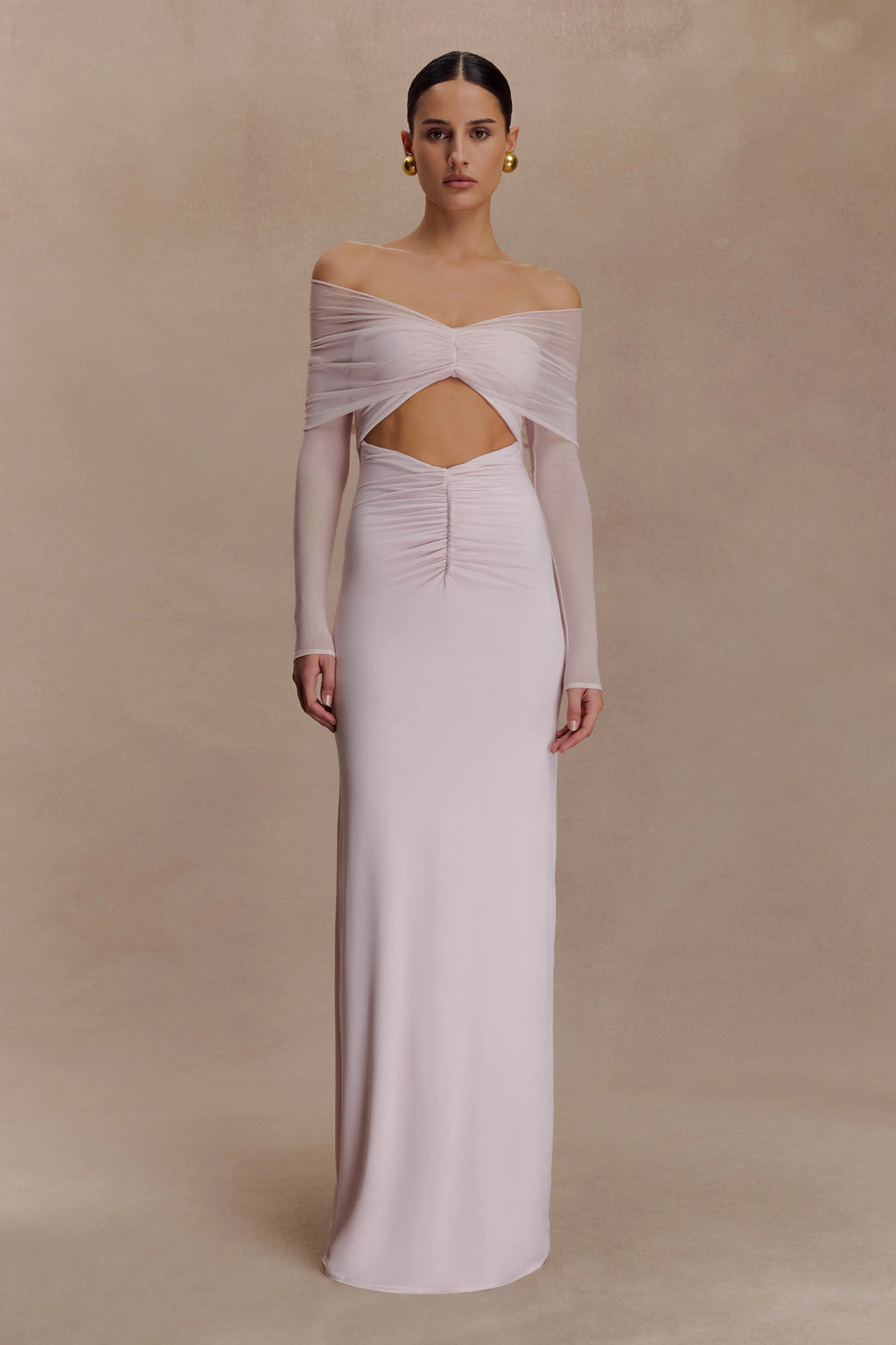 Rafaella Slinky And Mesh Maxi Dress - Pale Pink