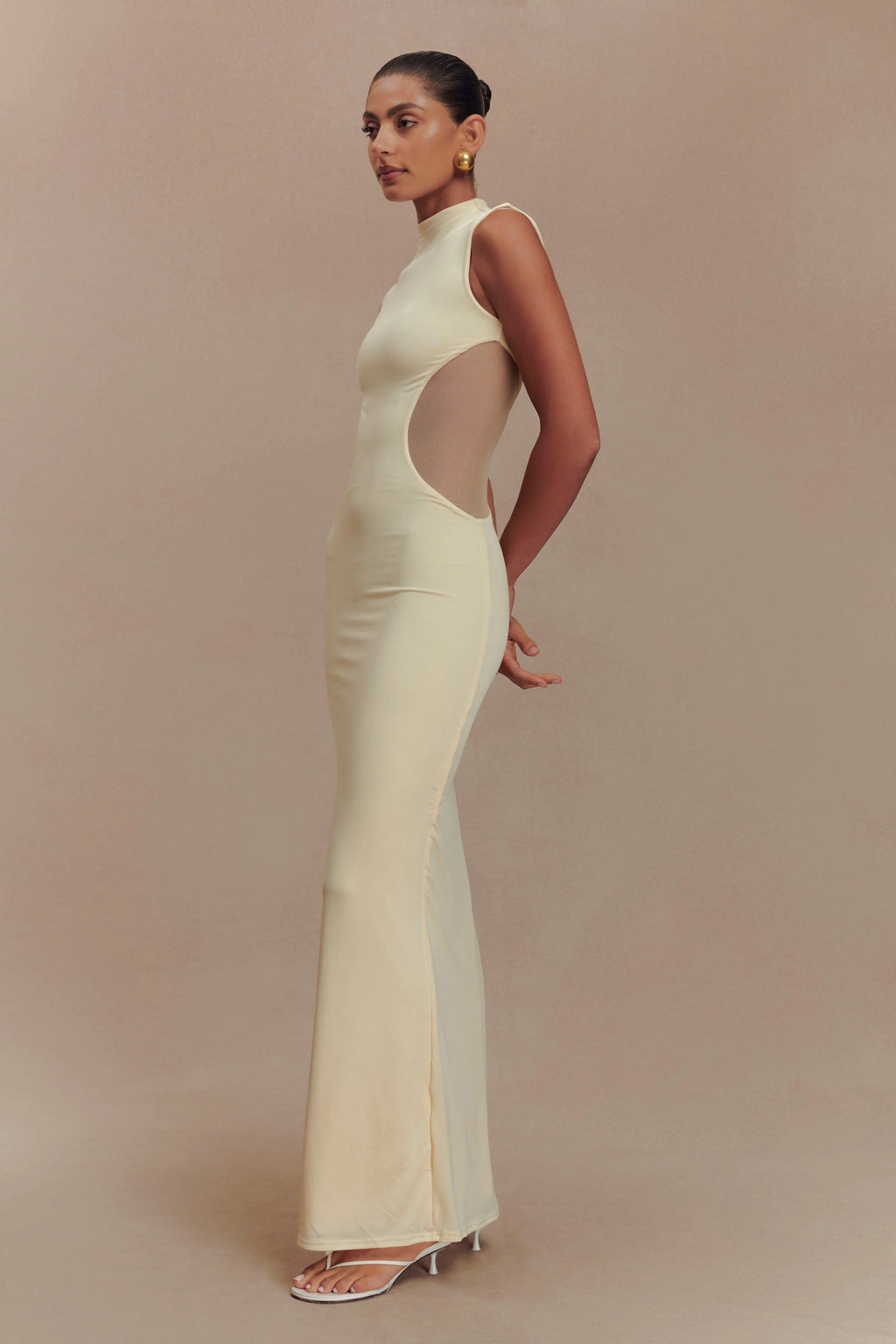 Massie Slinky And Mesh Maxi Dress - Lemon