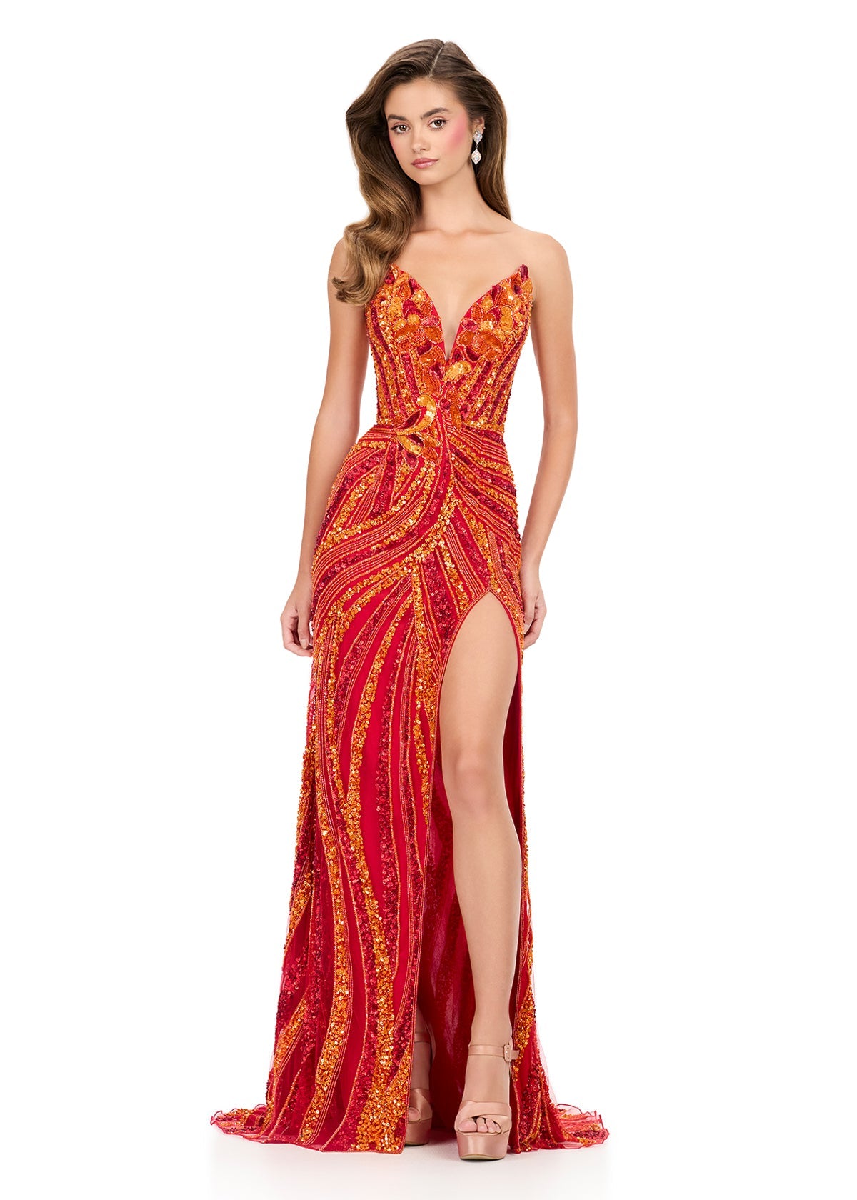 Ashley Lauren Style 12230 is a long prom dress designed for pageant and formal evening events. This elegant gown features Ashley Lauren's signature attention to fit and detail, creating a flattering silhouette that stands out on stage and in photos.
