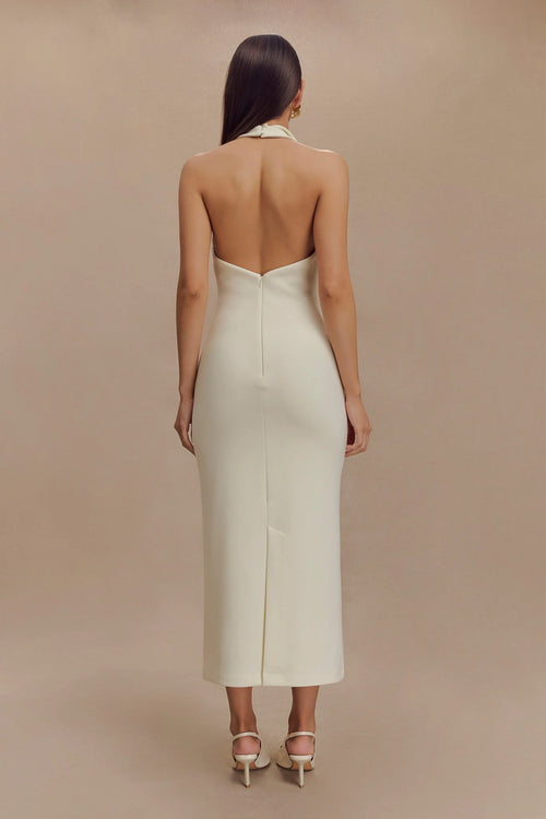 Annita Crepe Halter Midi Dress - Ivory