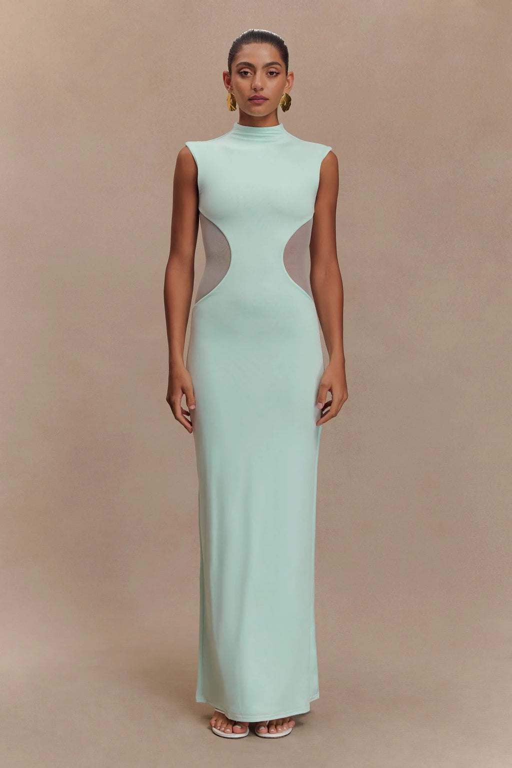 Massie Slinky And Mesh Maxi Dress - Lagoon