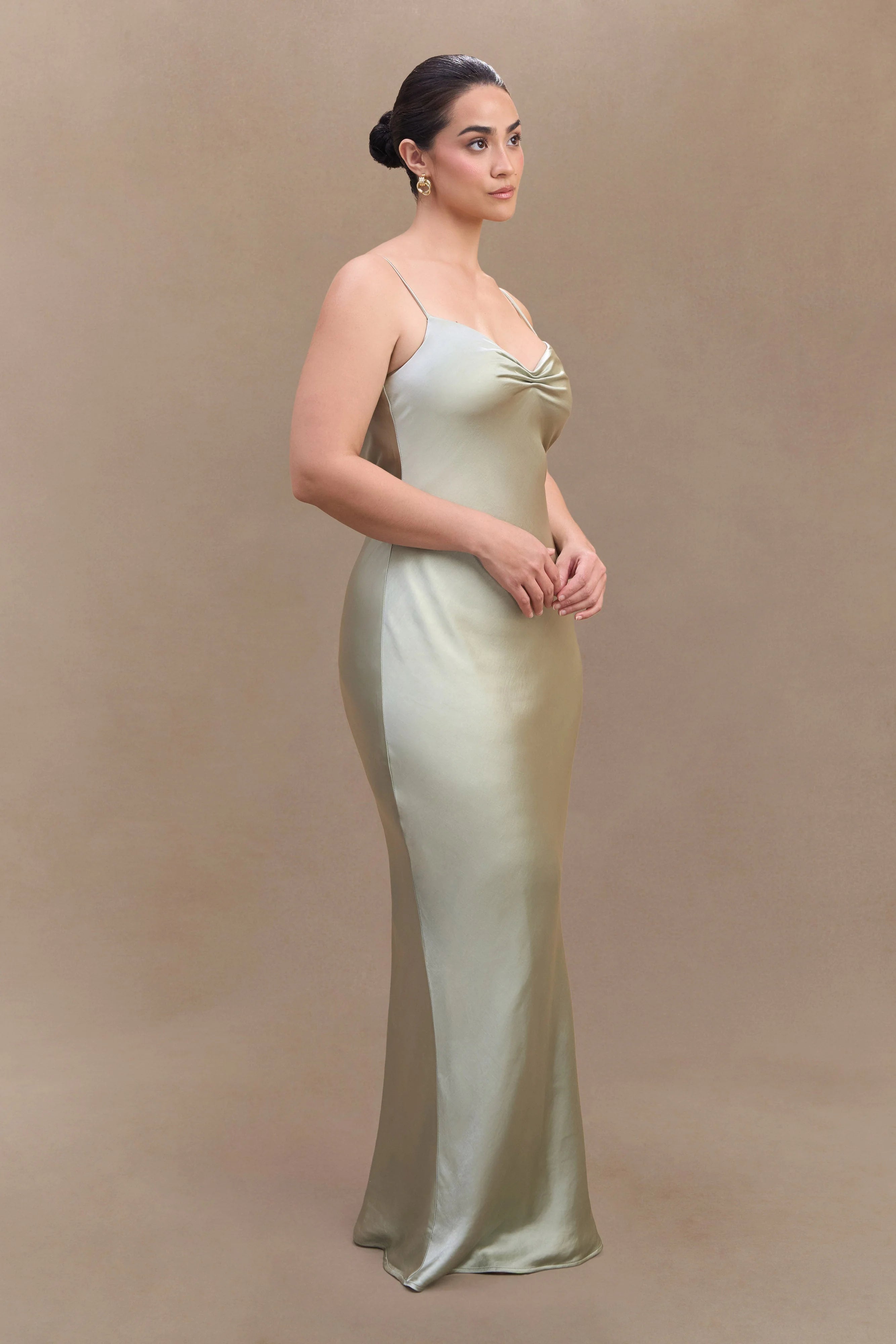 Lilly Sweetheart Satin Maxi Dress - Sage