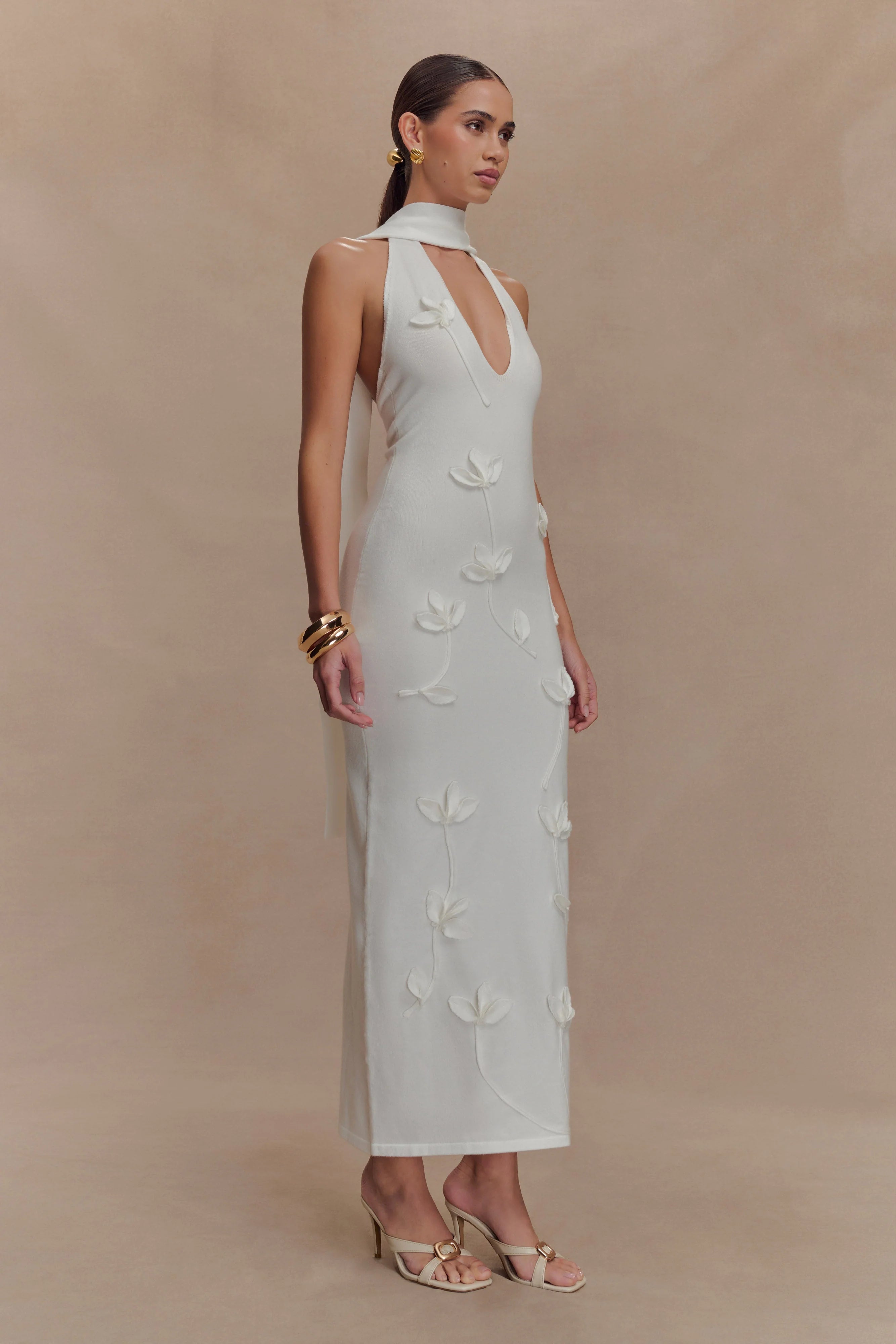 Wynn Floral Knit Midi Dress - White