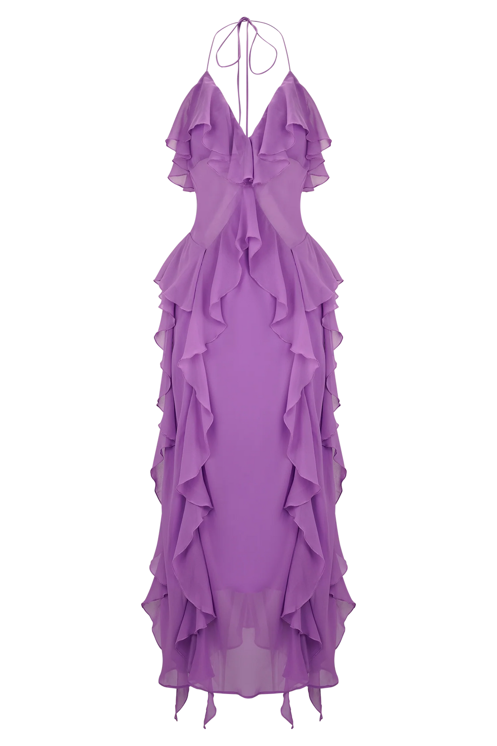 Aleyna Chiffon Ruffle Midi Dress - Purple