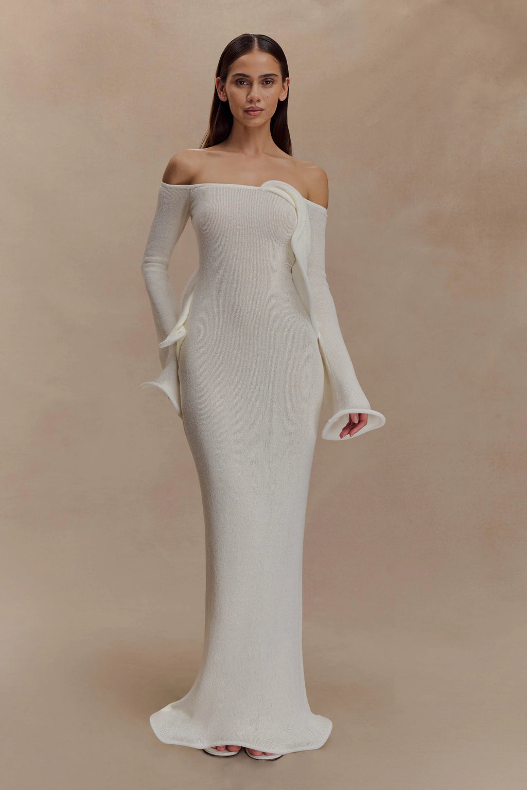 Sandrine Off Shoulder Knit Maxi Dress - White