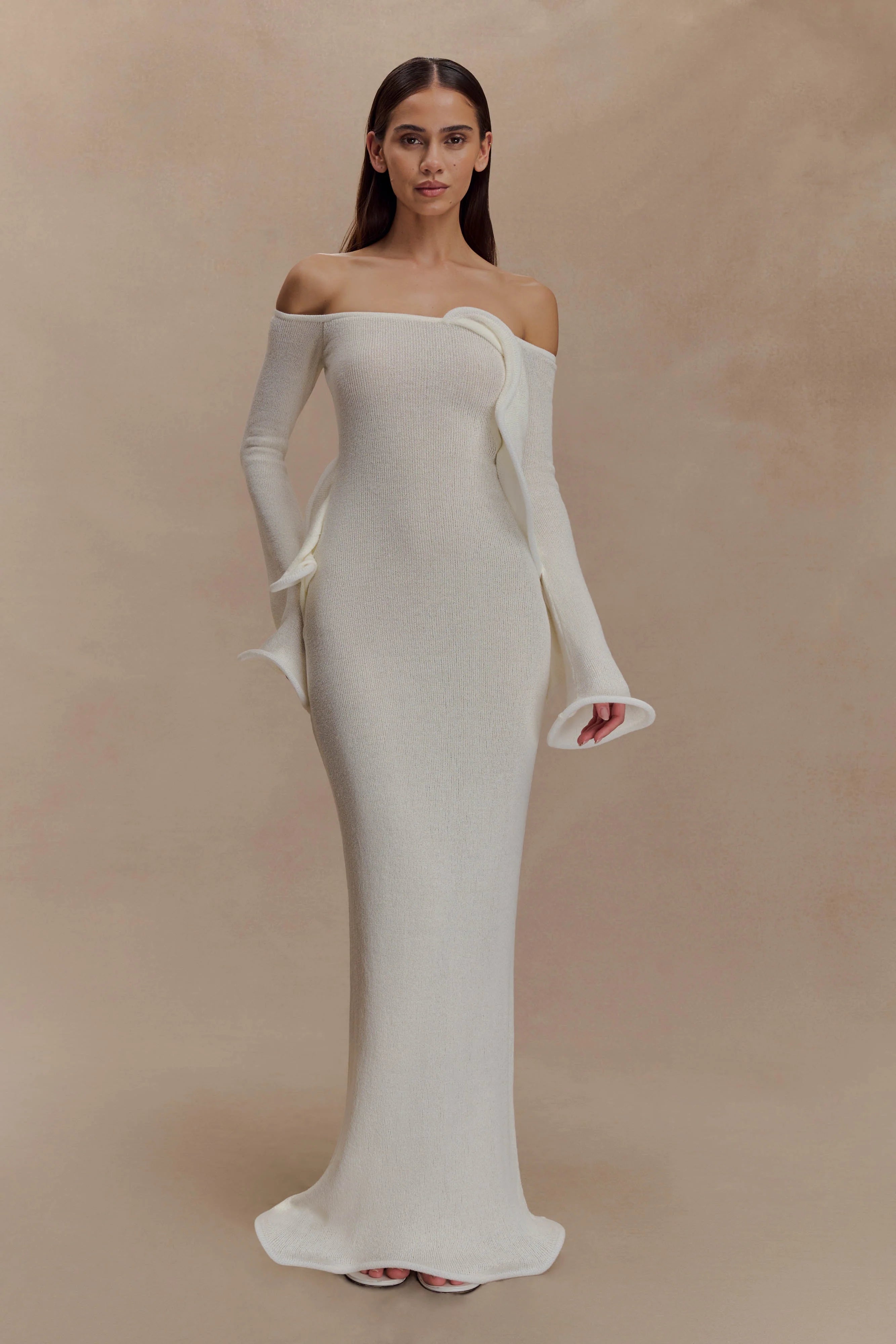 Sandrine Off Shoulder Knit Maxi Dress - White