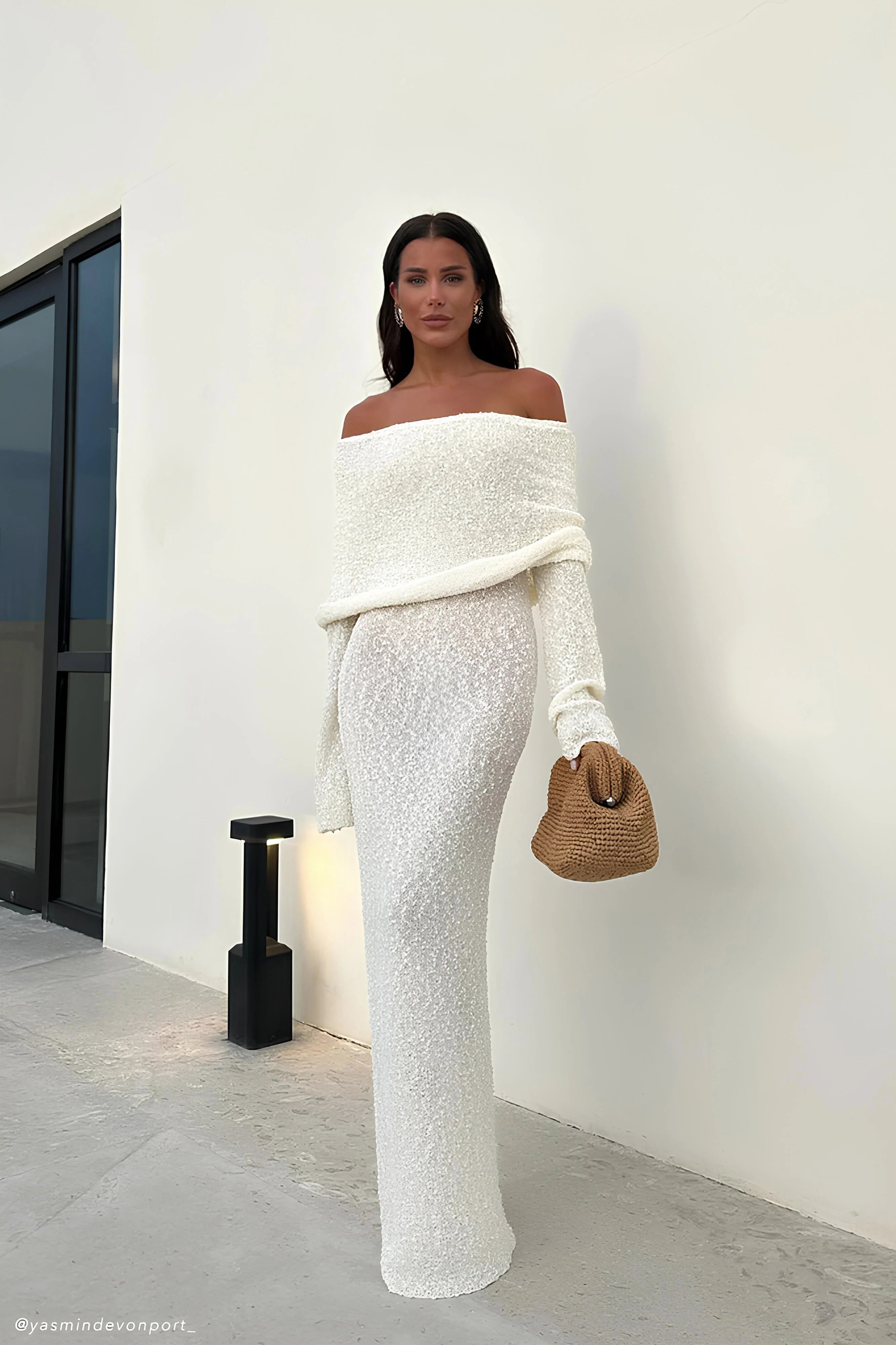 Marisol Off Shoulder Boucle Maxi Dress - Ivory