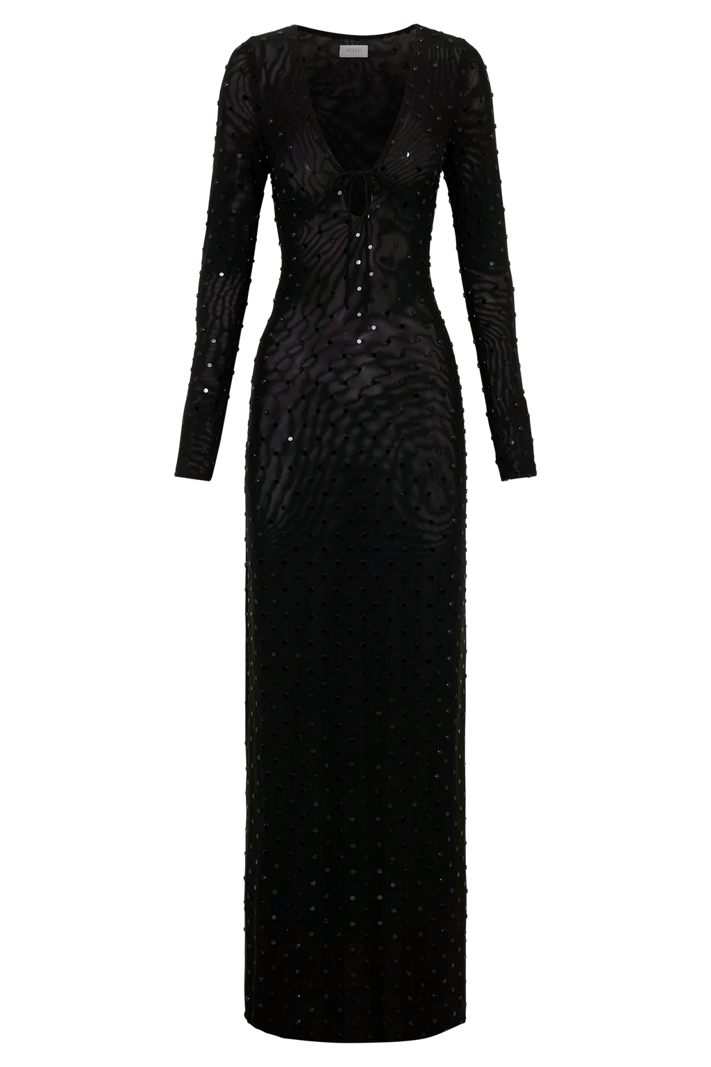 Acadia Diamante Long Sleeve Maxi Dress - Black