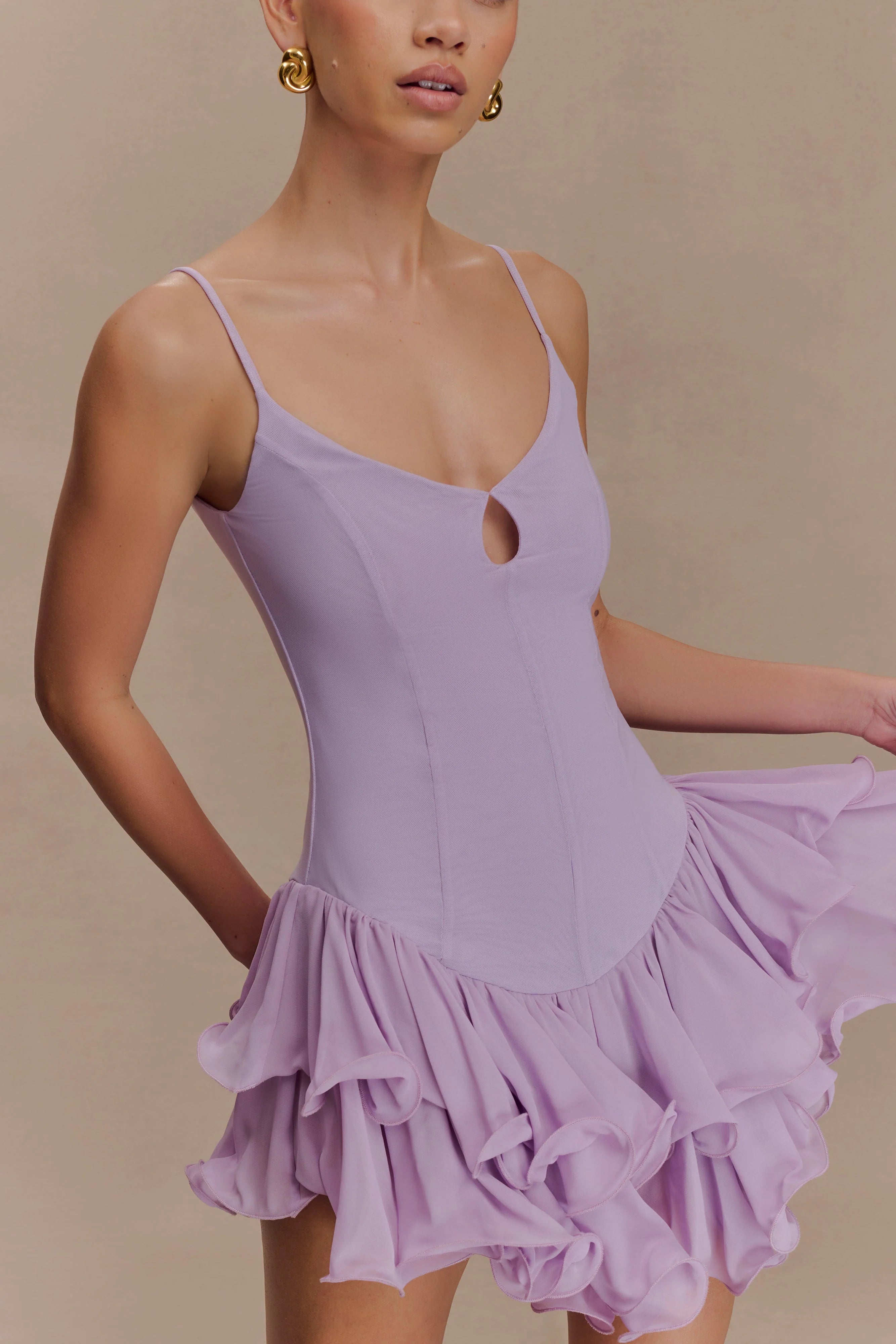 Calantha Ruffle Mesh Mini Dress - Lilac