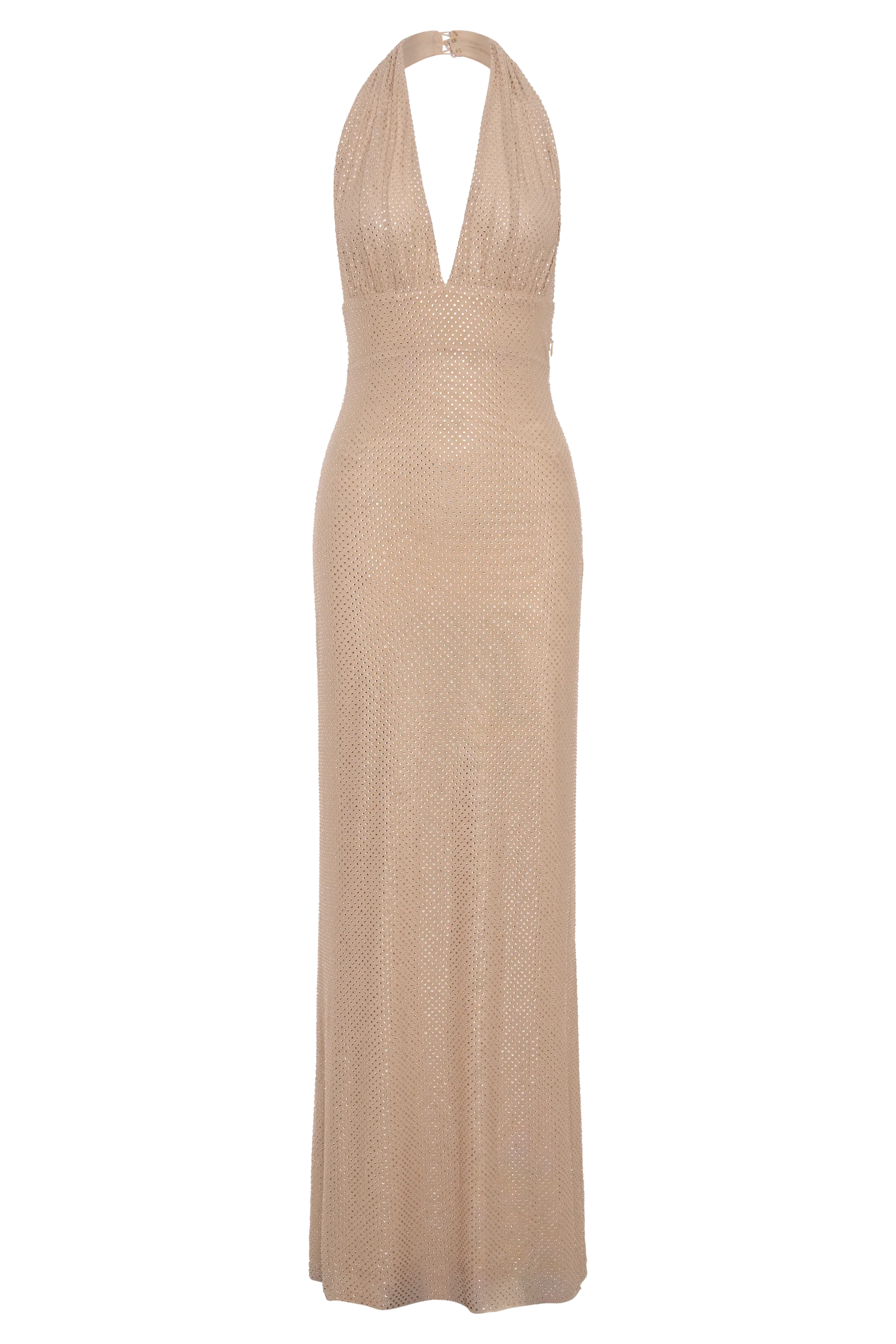 Harriet Halter Neck Diamante Maxi Dress - Sandy Gold