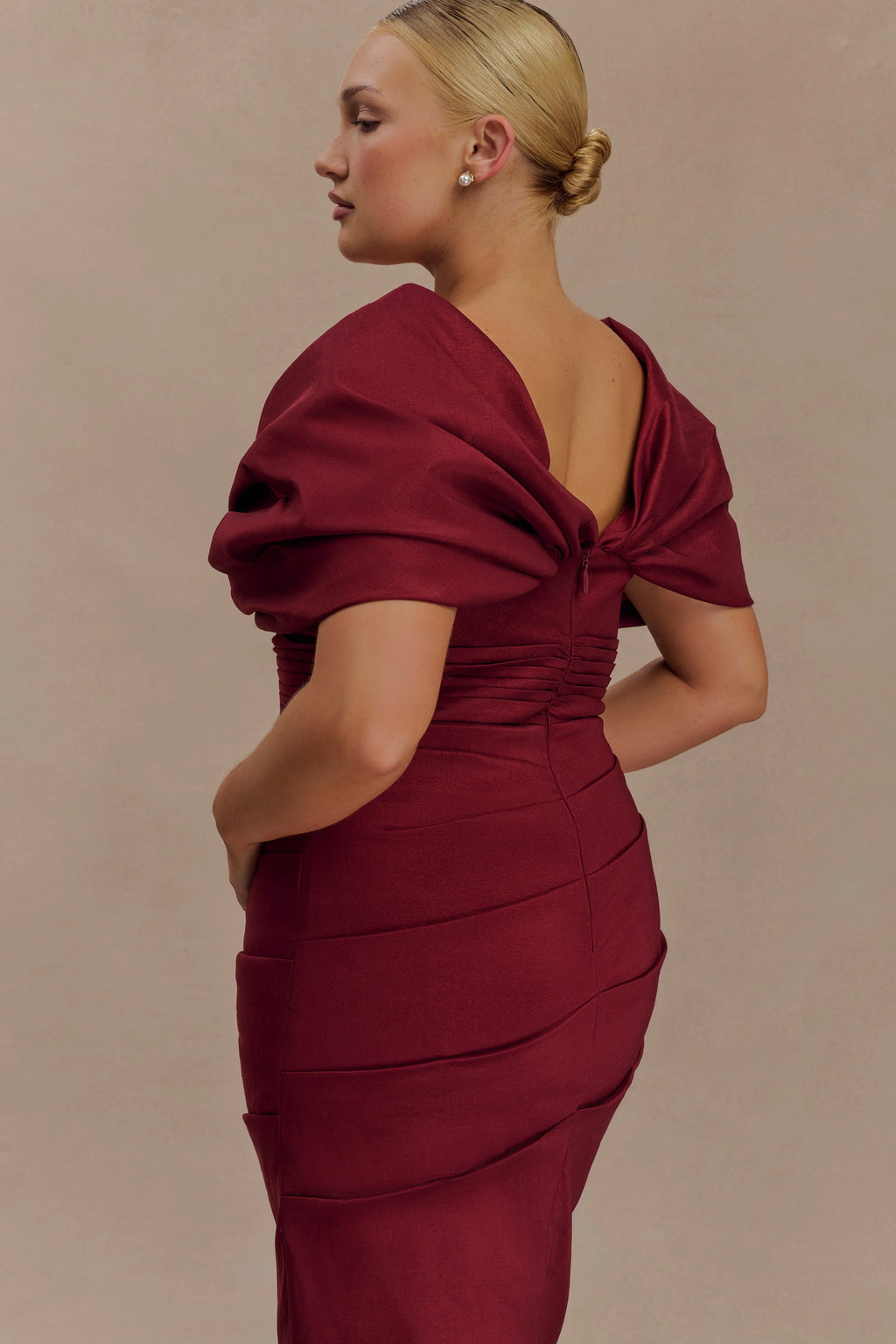 Thelma Bardot Maxi Dress - Wine
