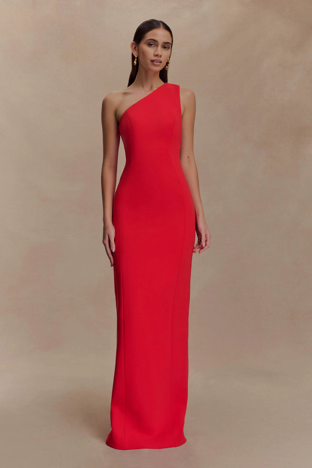 Milena One Shoulder Crepe Maxi Dress - Red