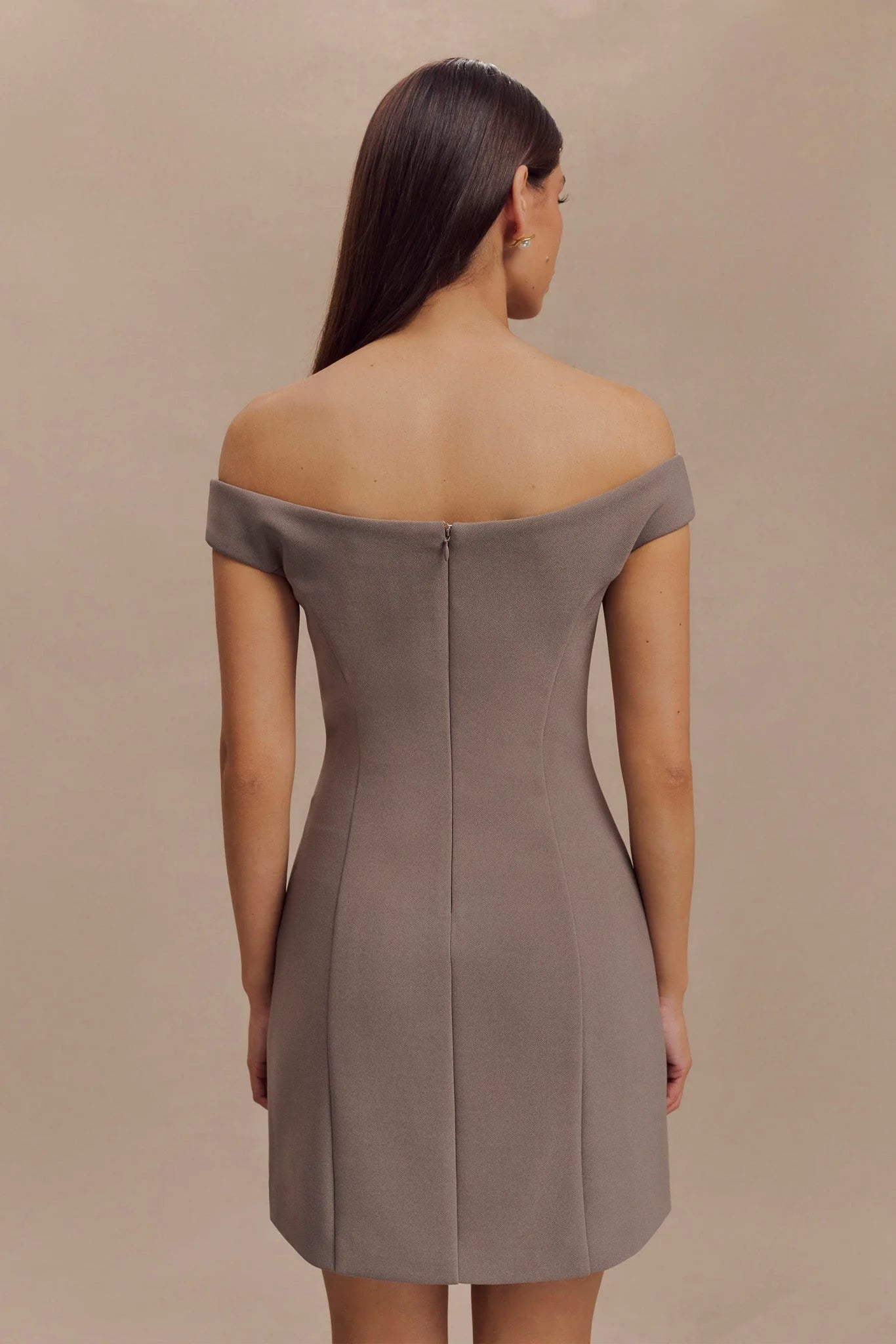 Cassidy Crepe Off Shoulder Mini Dress - Smoke