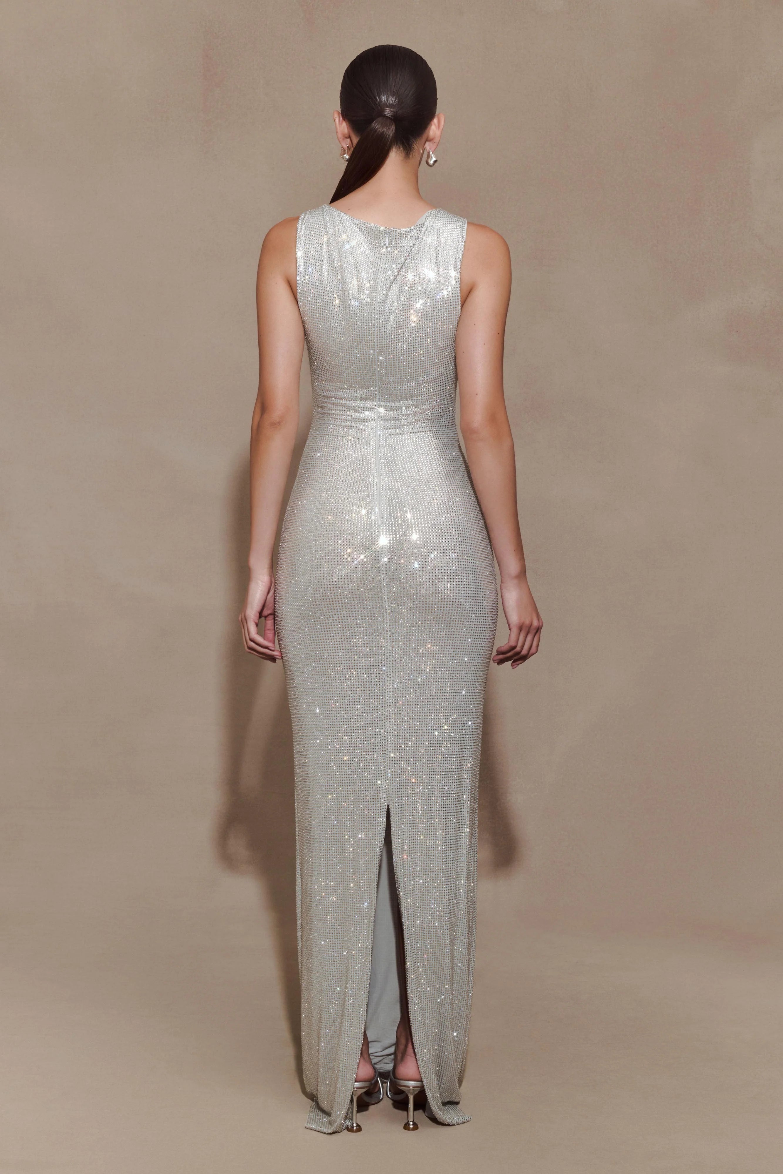Magnolia Sleeveless Diamante Maxi Dress - Silver