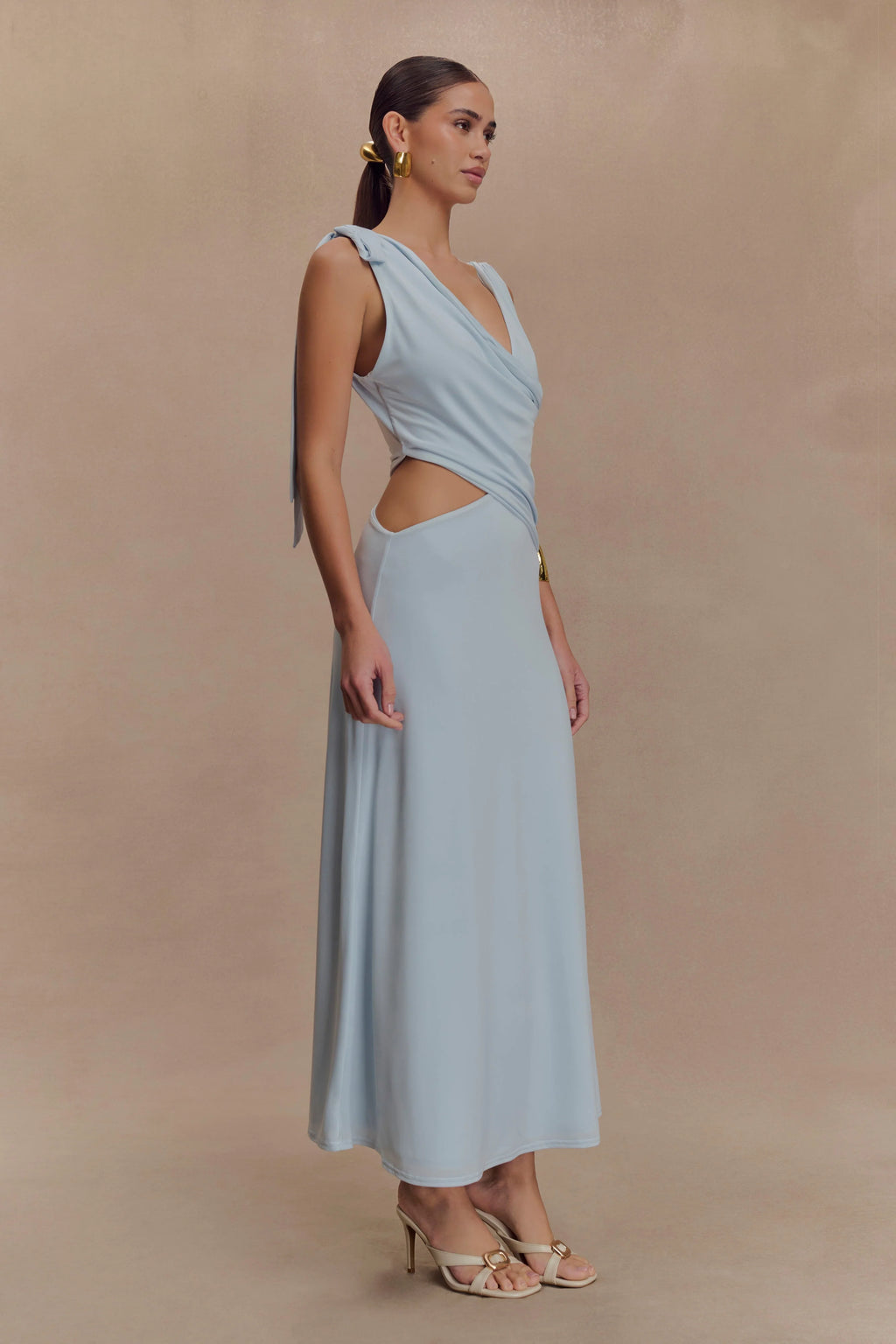 Raleigh Asymmetrical Slinky Midi Dress - Pale Blue