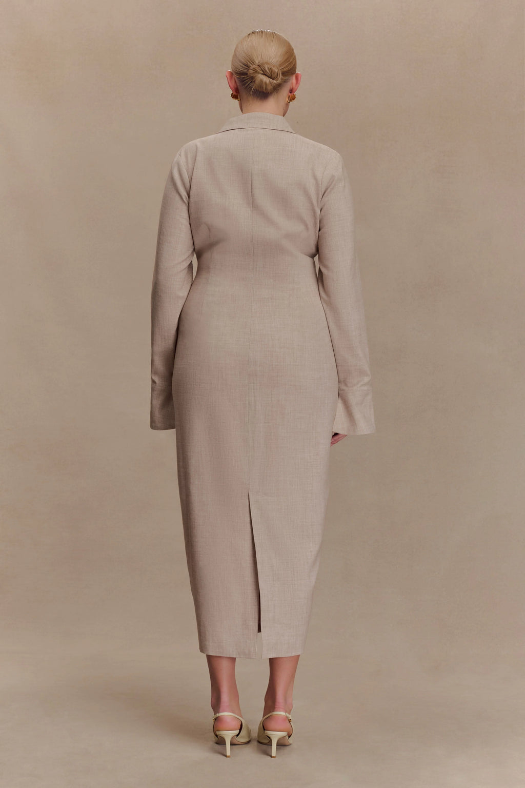 Dorian Fitted Shirt Midi Dress - Wheat Marle