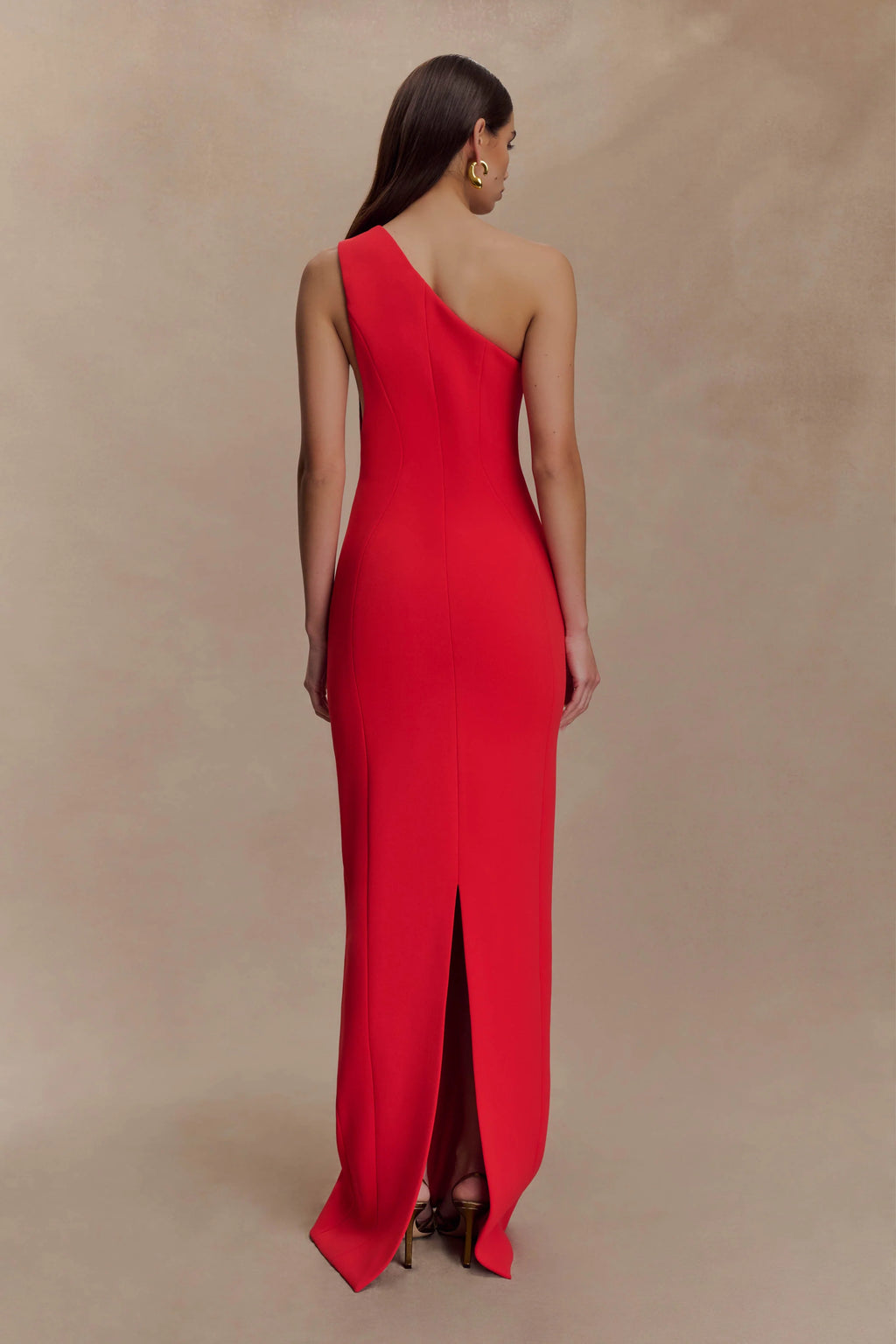 Milena One Shoulder Crepe Maxi Dress - Red