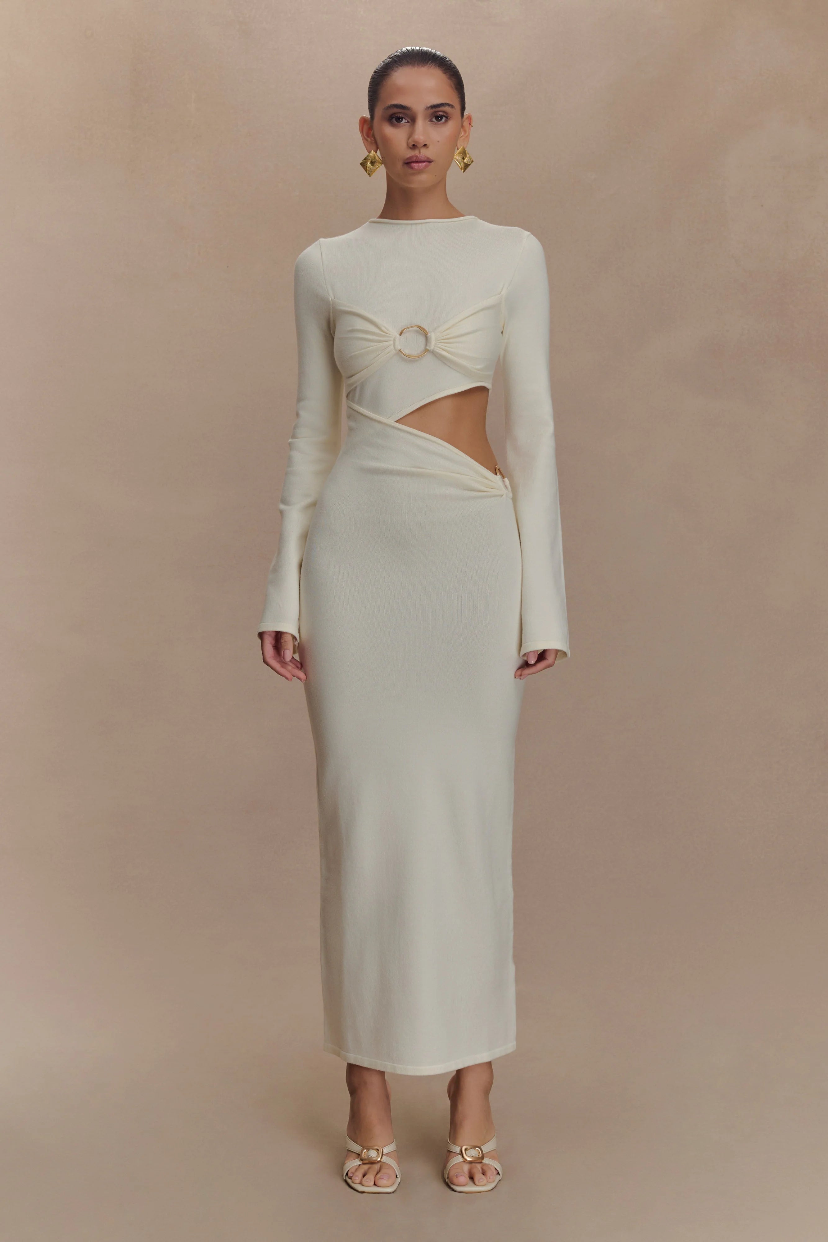 Azariah Long Sleeve Knit Midi Dress - Ivory