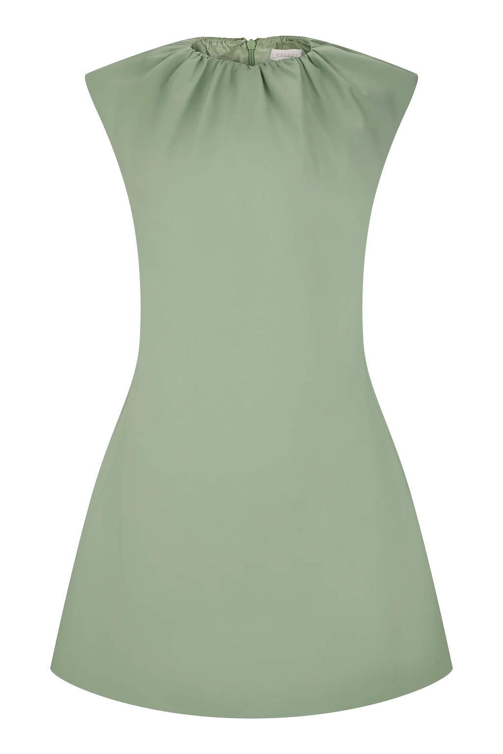 Ariana Pleated Neck Mini Dress - Sage