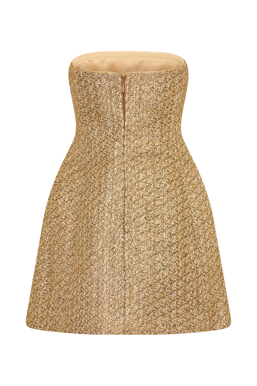Gala Strapless Tweed Mini Dress - Gold
