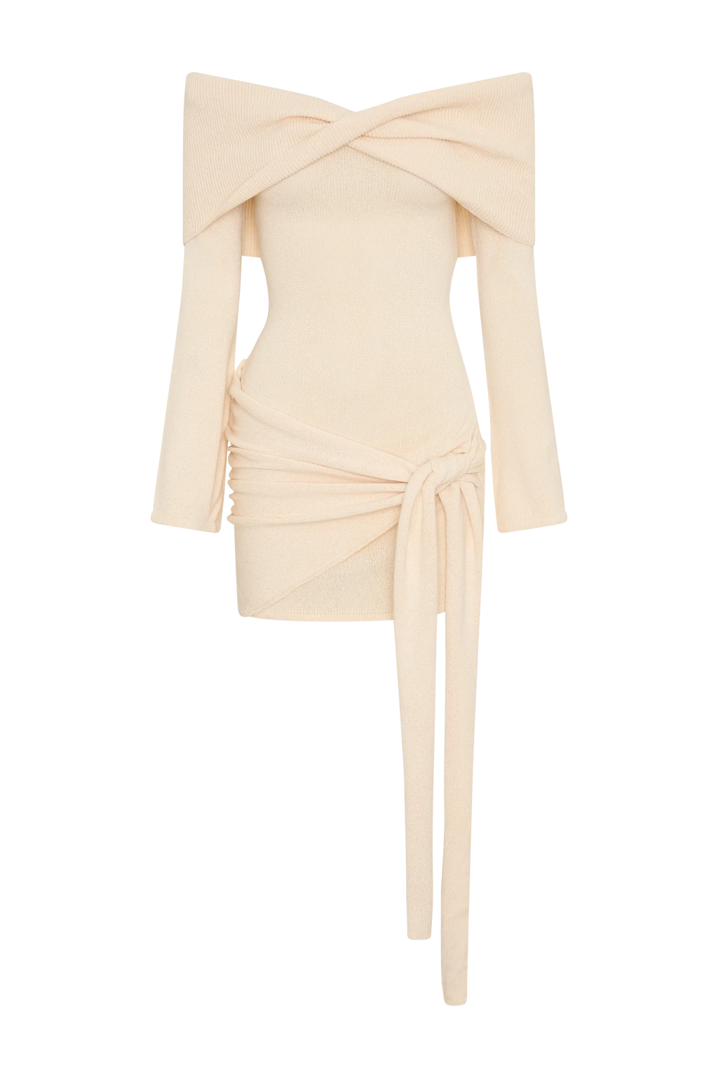 Camryn Off Shoulder Tie Knit Mini Dress - Cream Marle