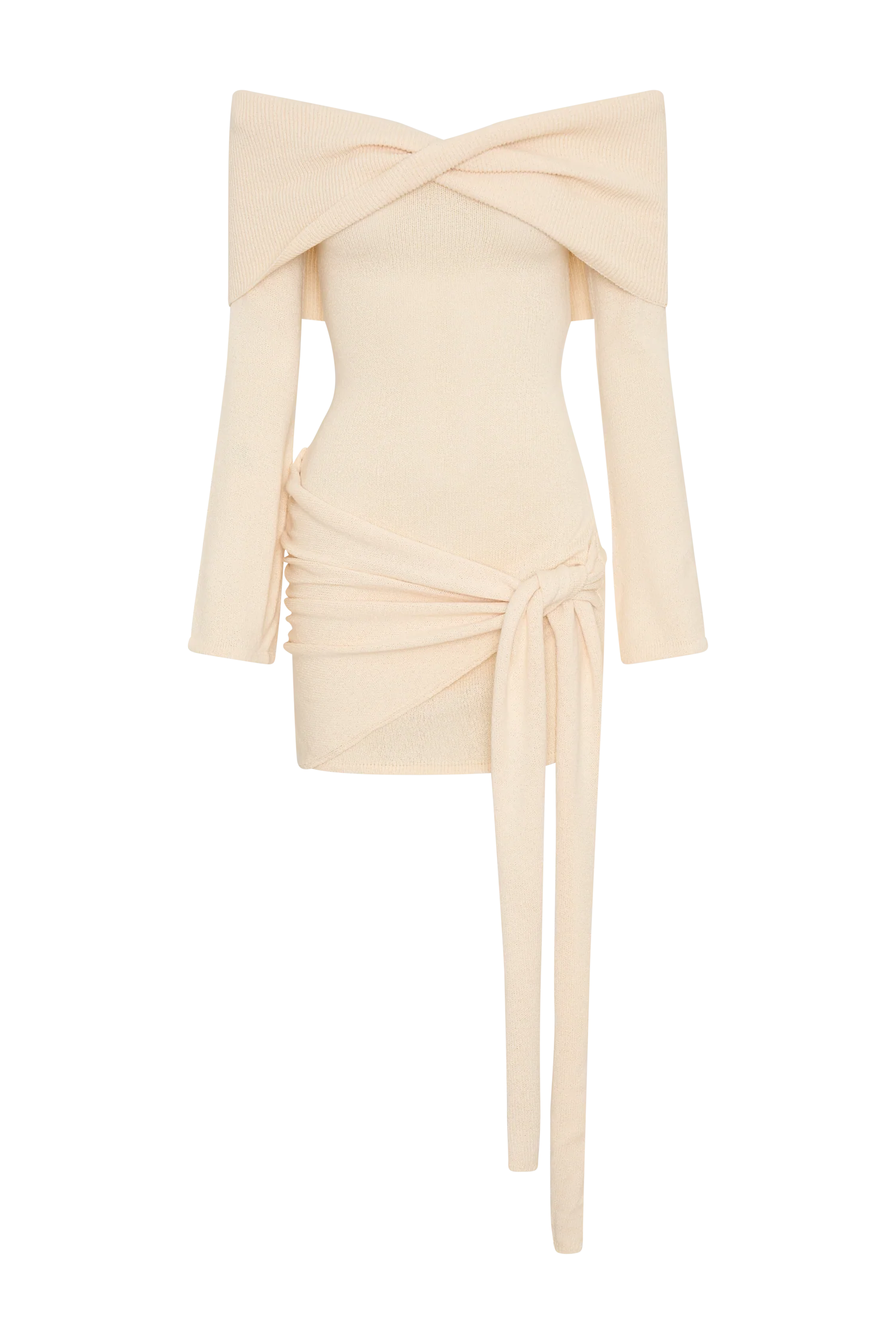 Camryn Off Shoulder Tie Knit Mini Dress - Cream Marle