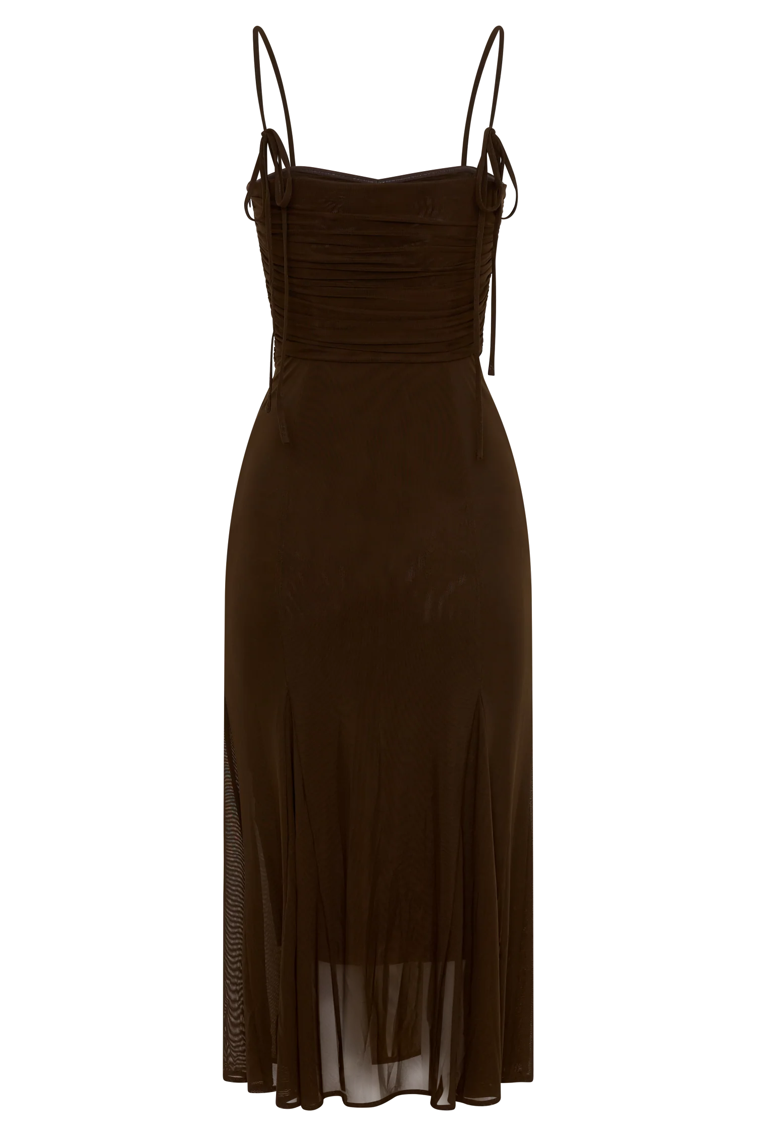 Willa Gathered Mesh Midi Dress - Chocolate