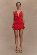 Astraeus Beaded Cowl Mini Dress - Desert Red