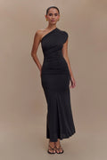 Chloe Peached Jersey One Shoulder Midi Dress - Black
