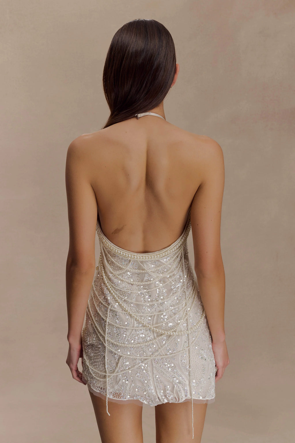 Adora Pearl Halter Mini Dress - White