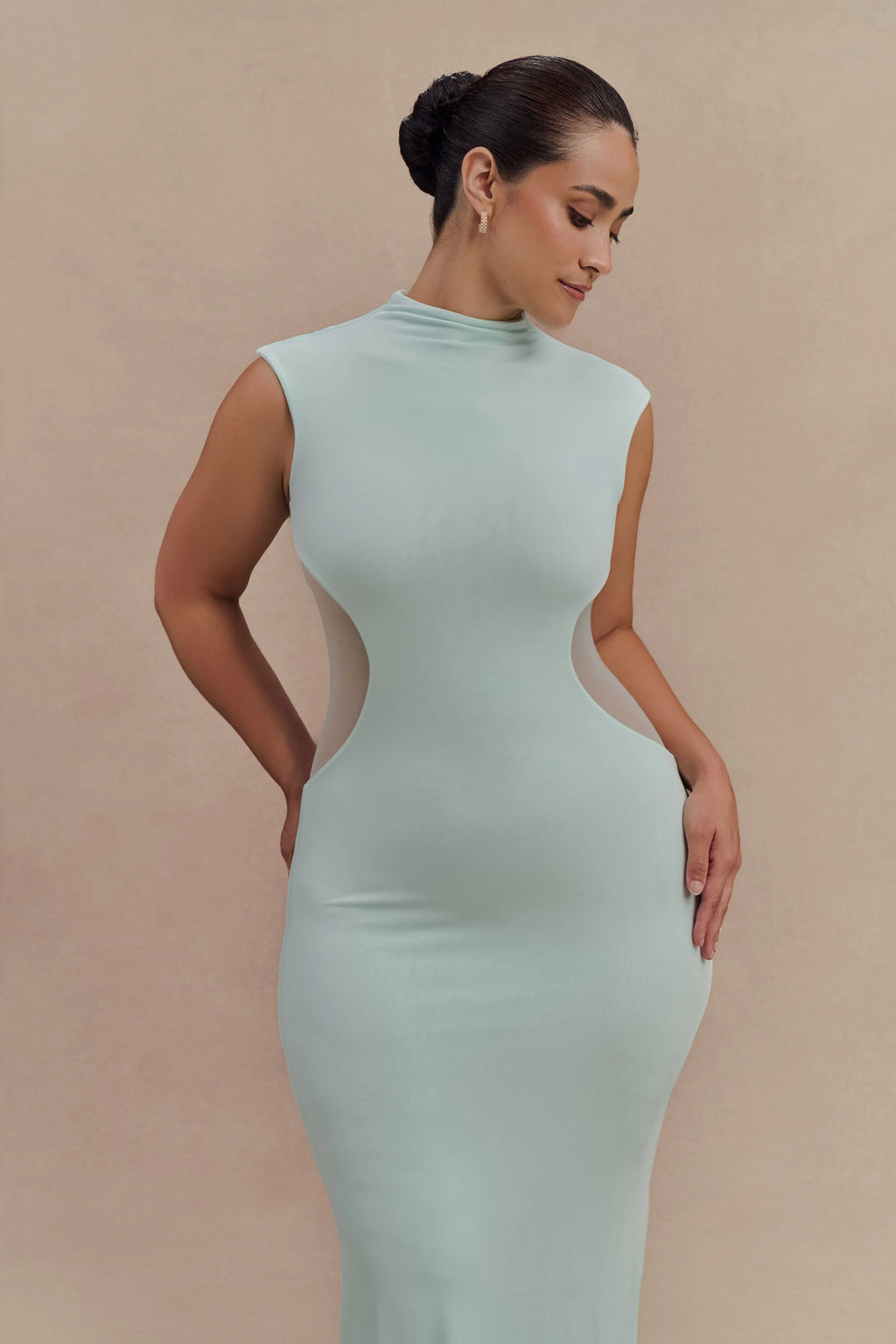 Massie Slinky And Mesh Maxi Dress - Lagoon