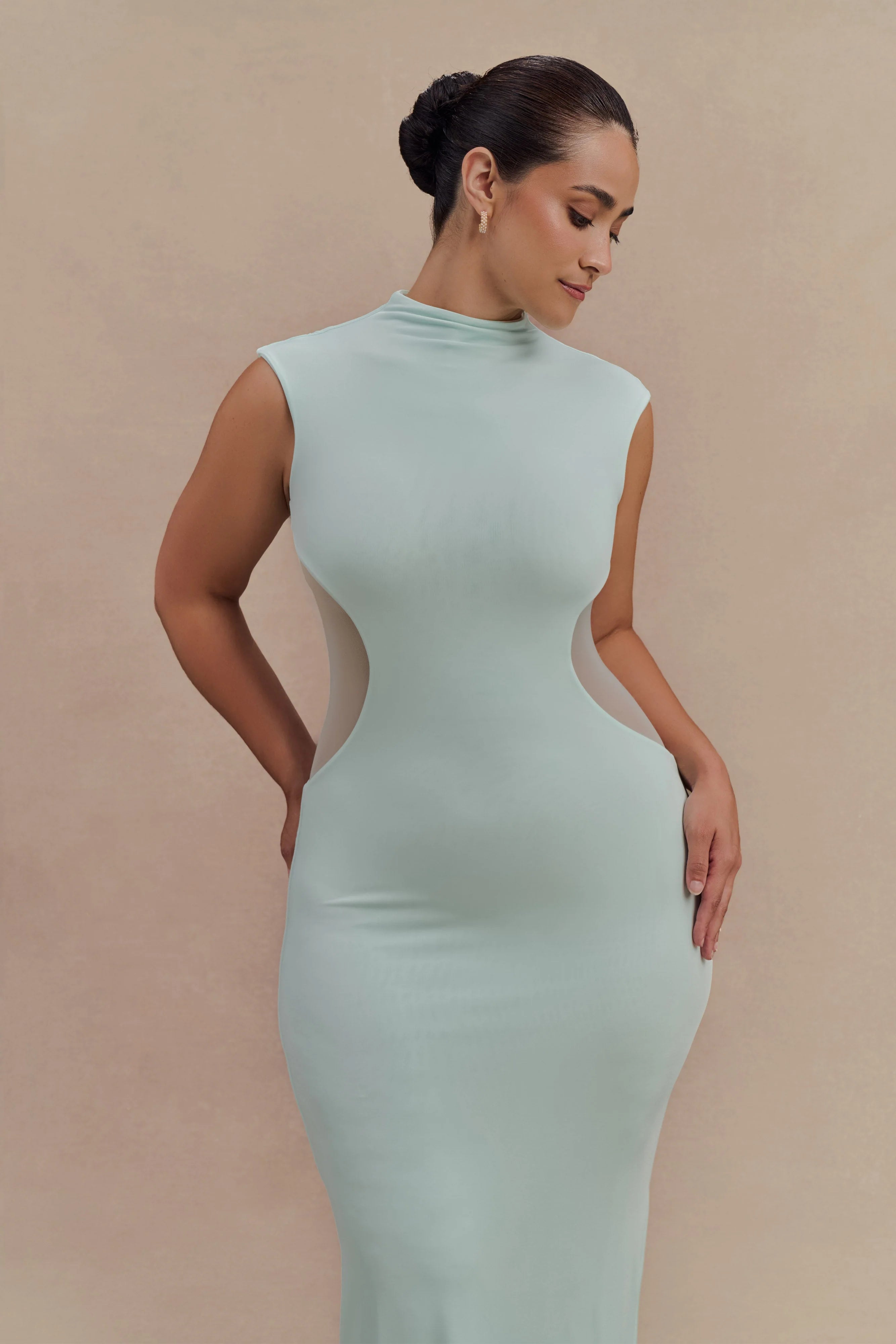 Massie Slinky And Mesh Maxi Dress - Lagoon
