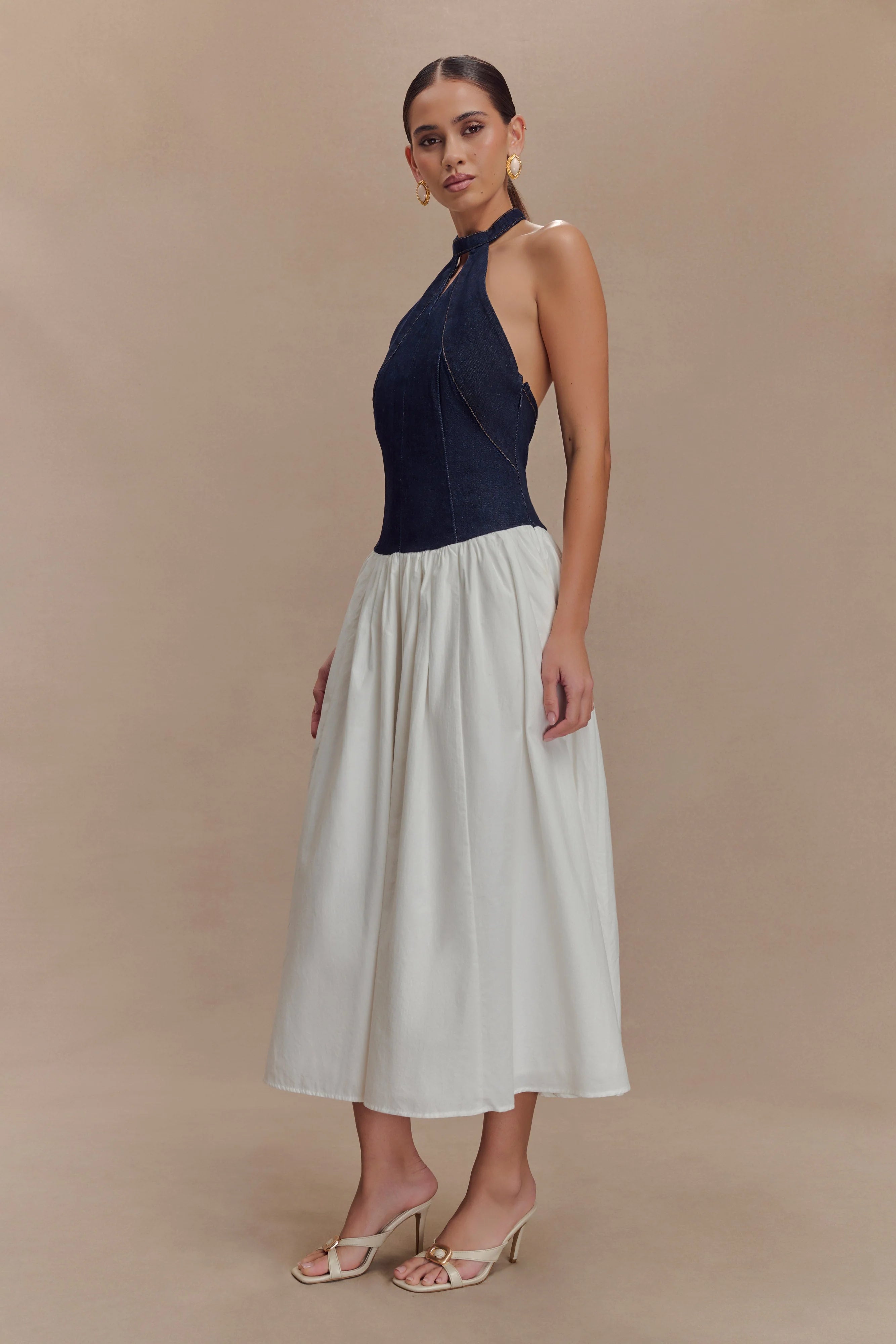 Ashwin Denim Cotton Midi Dress - Indigo Blue