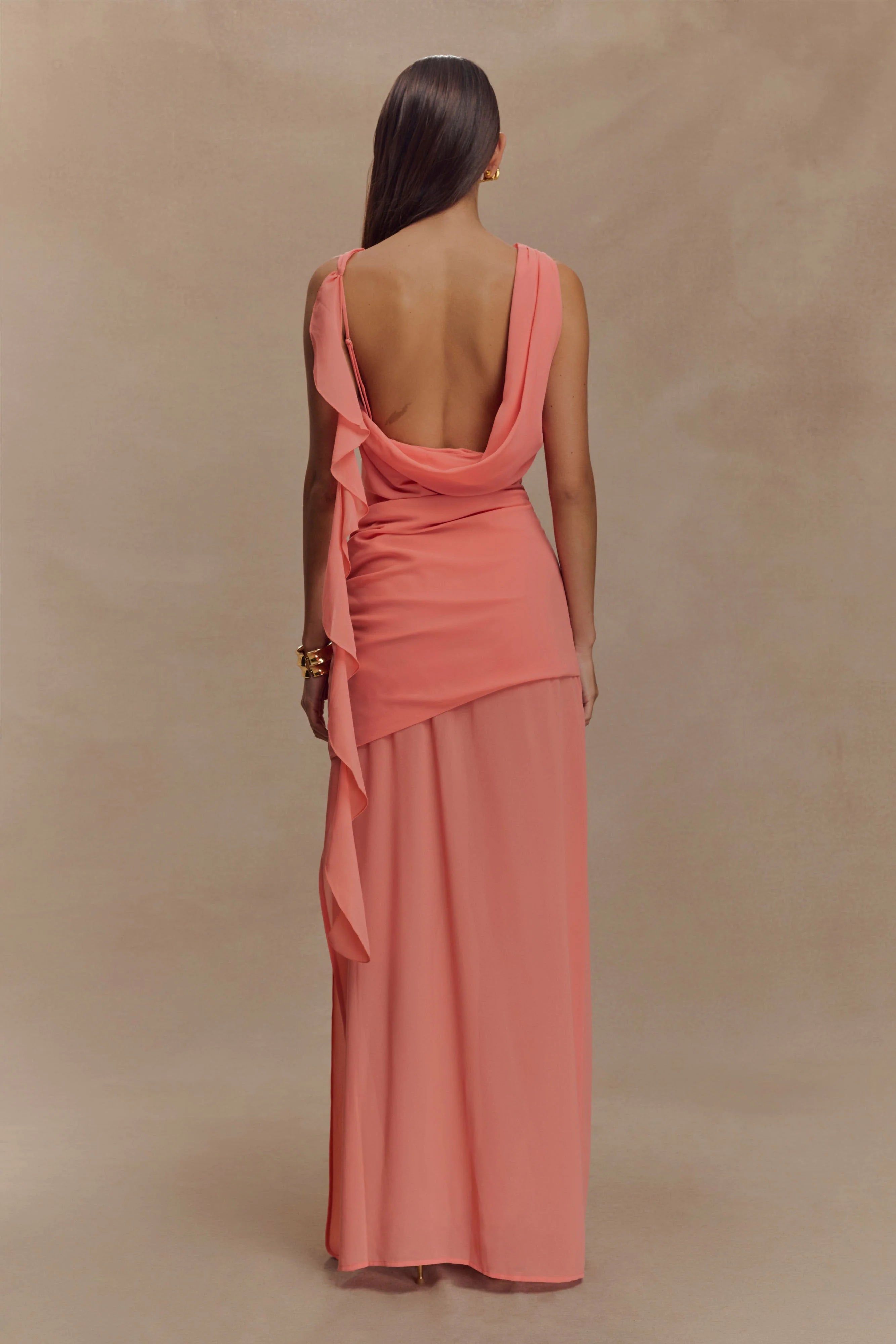 Daria Draped Chiffon Maxi Dress - Pastel Nectarine
