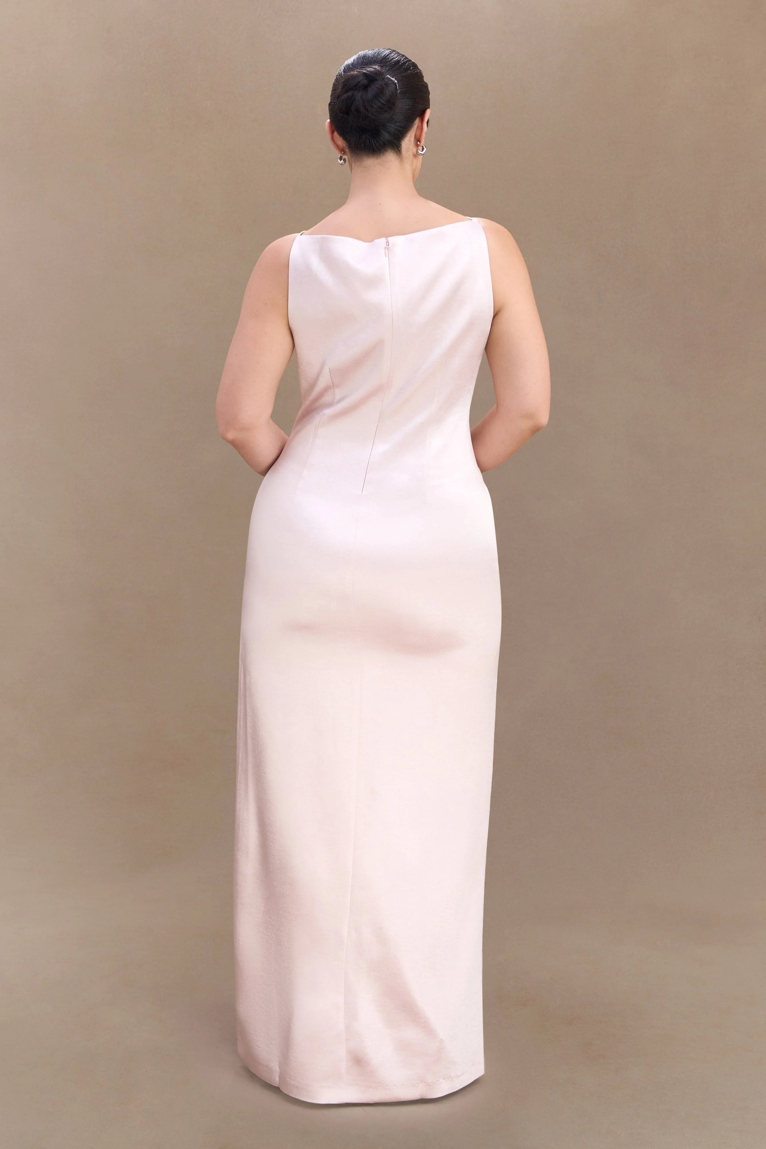 Violet Sleeveless Satin Maxi Dress - Soft Pink
