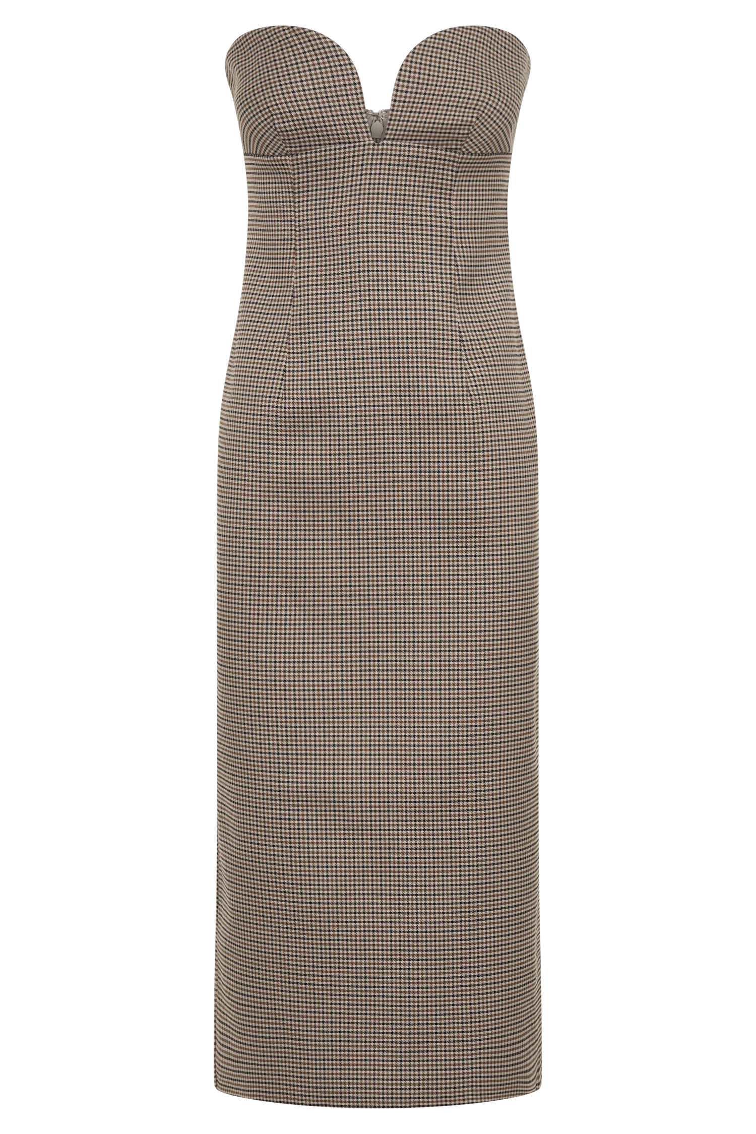 Christie Strapless Midi Dress - Tan Check