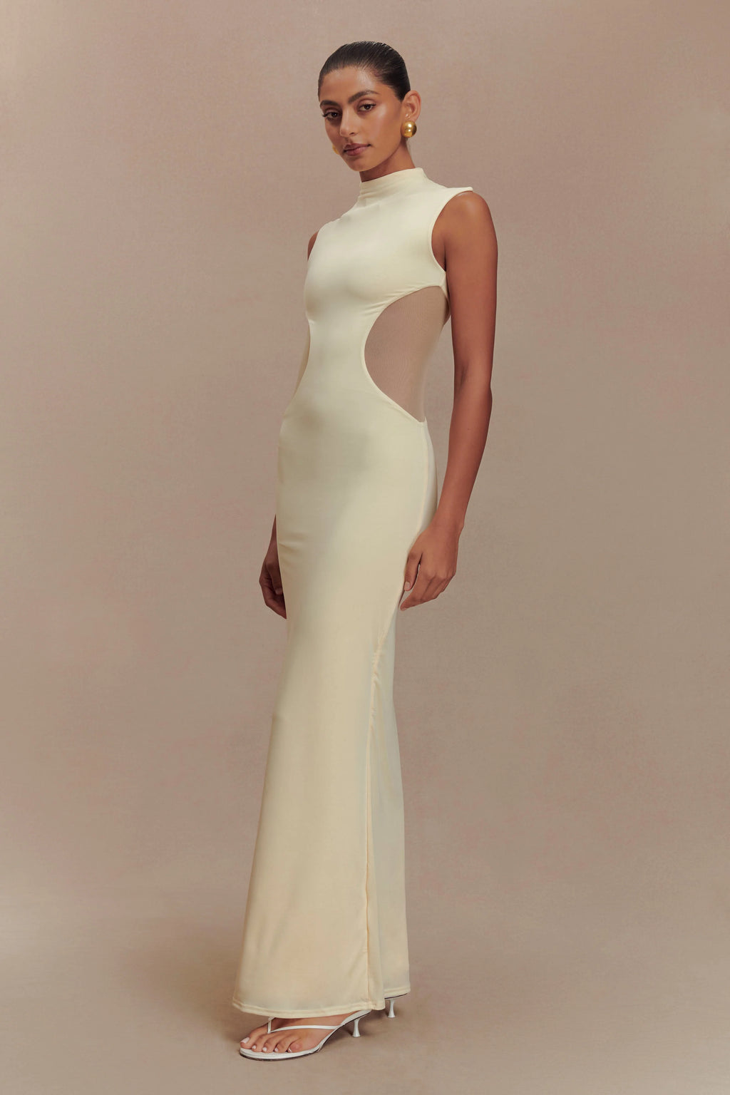 Massie Slinky And Mesh Maxi Dress - Lemon