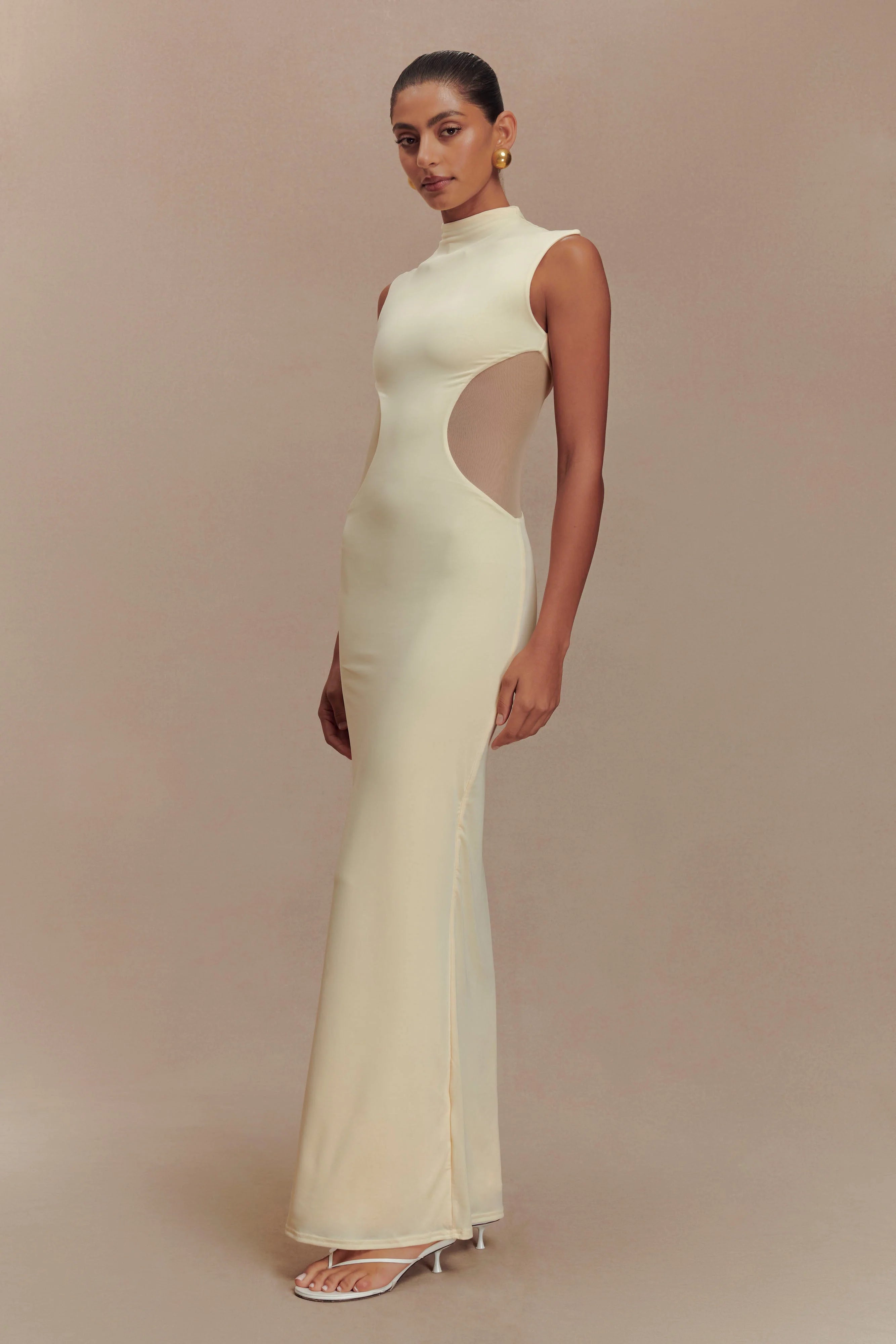 Massie Slinky And Mesh Maxi Dress - Lemon