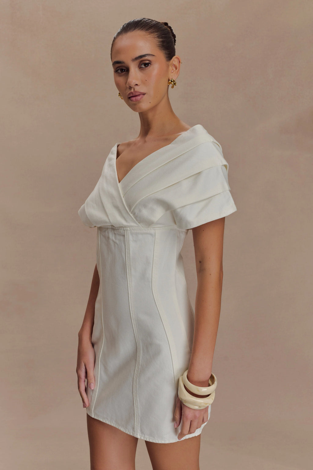 Pascale Off Shoulder Denim Mini Dress - White