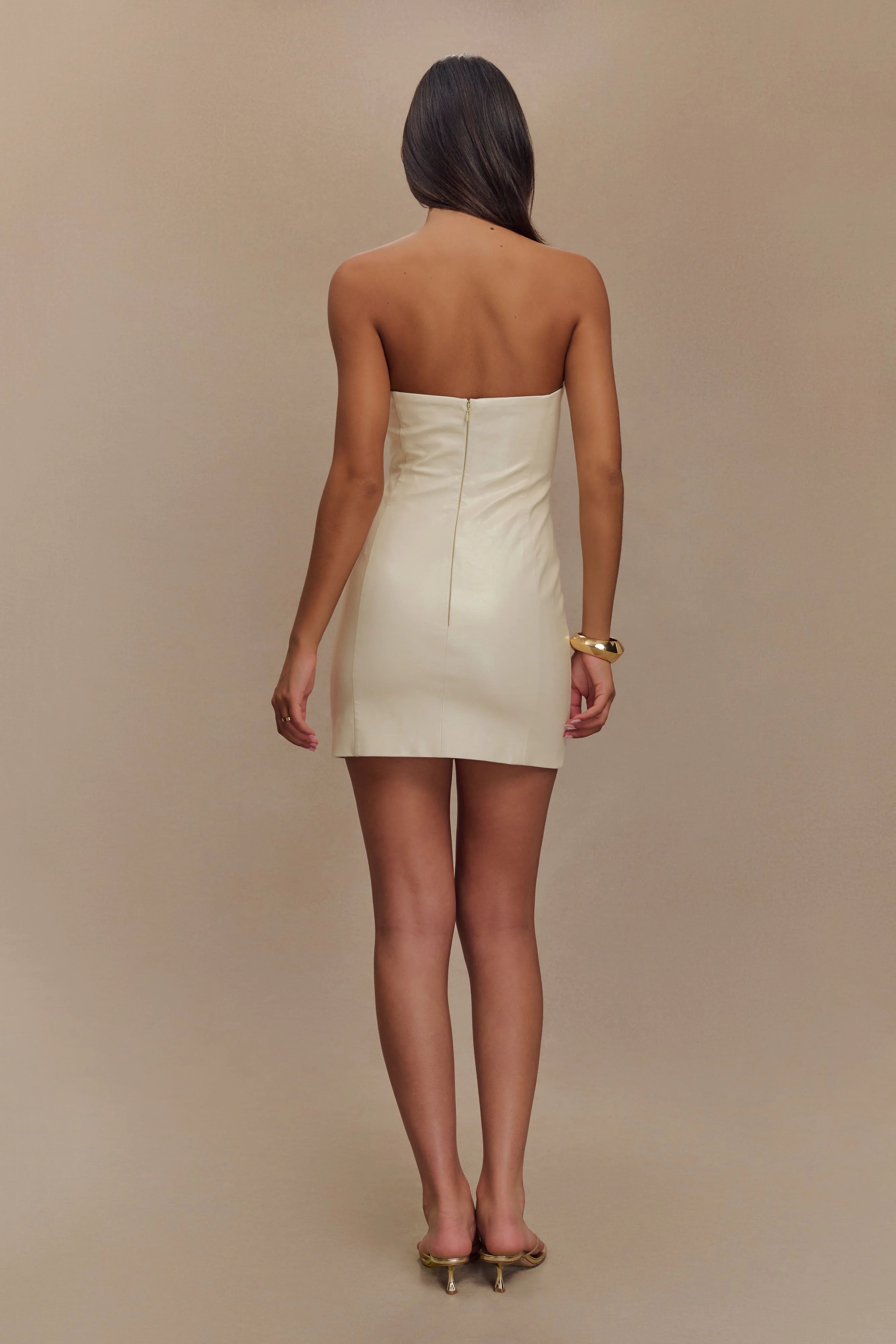 Sophie Faux Leather Strapless Mini Dress - Bone