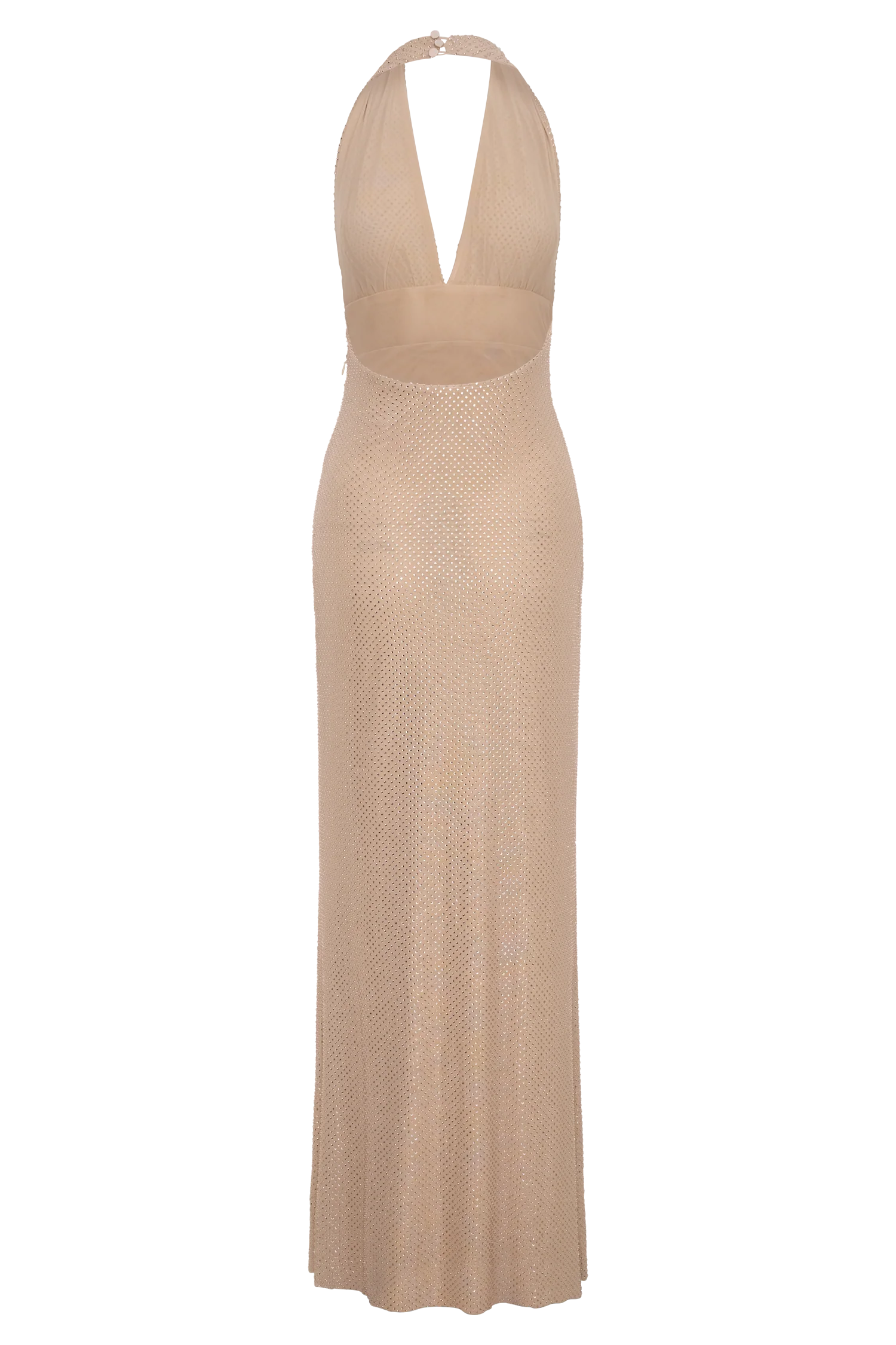 Harriet Halter Neck Diamante Maxi Dress - Sandy Gold