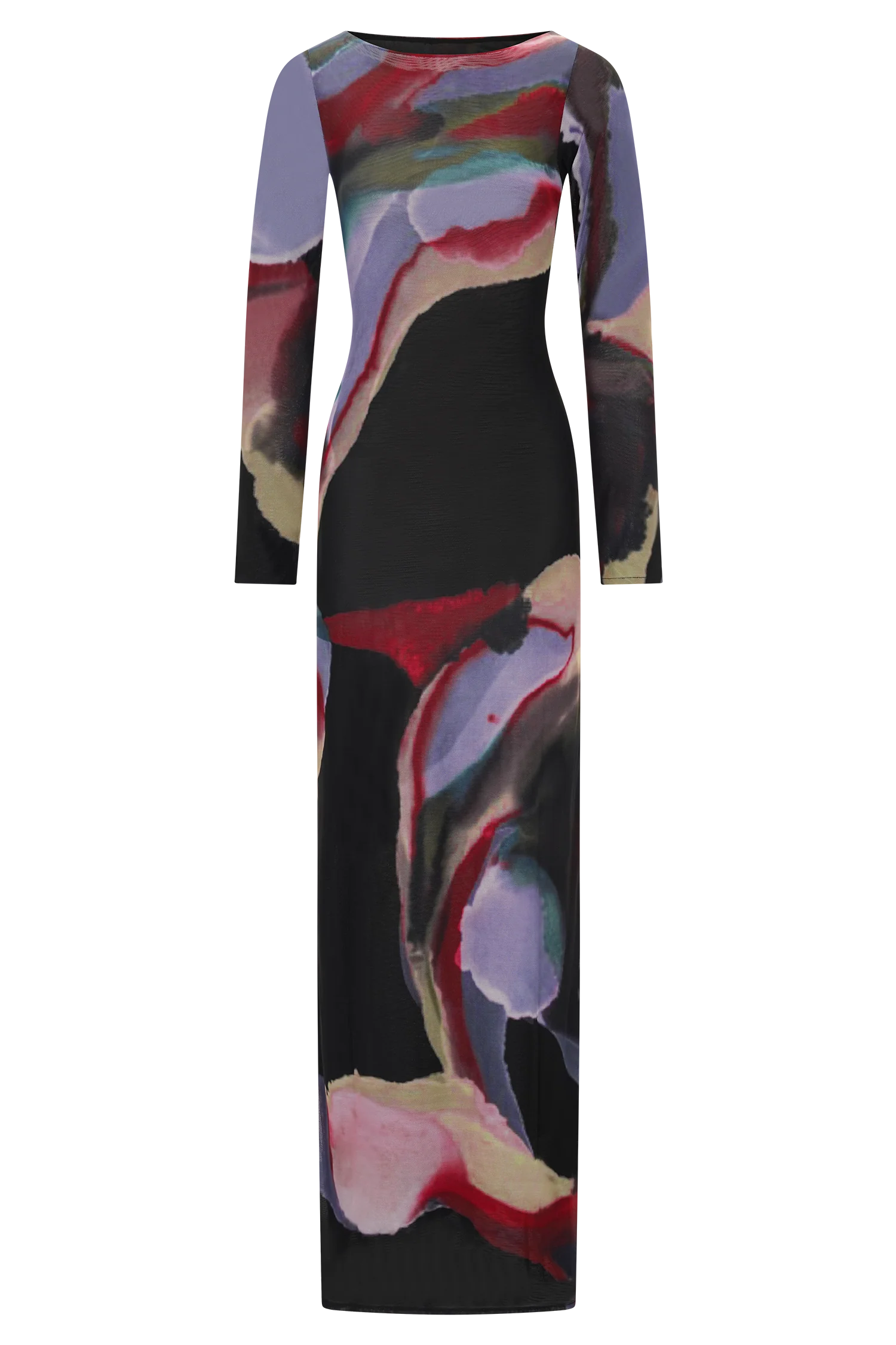 Soraya Long Sleeve Mesh Maxi Dress - Multi Fluid Reverie Print